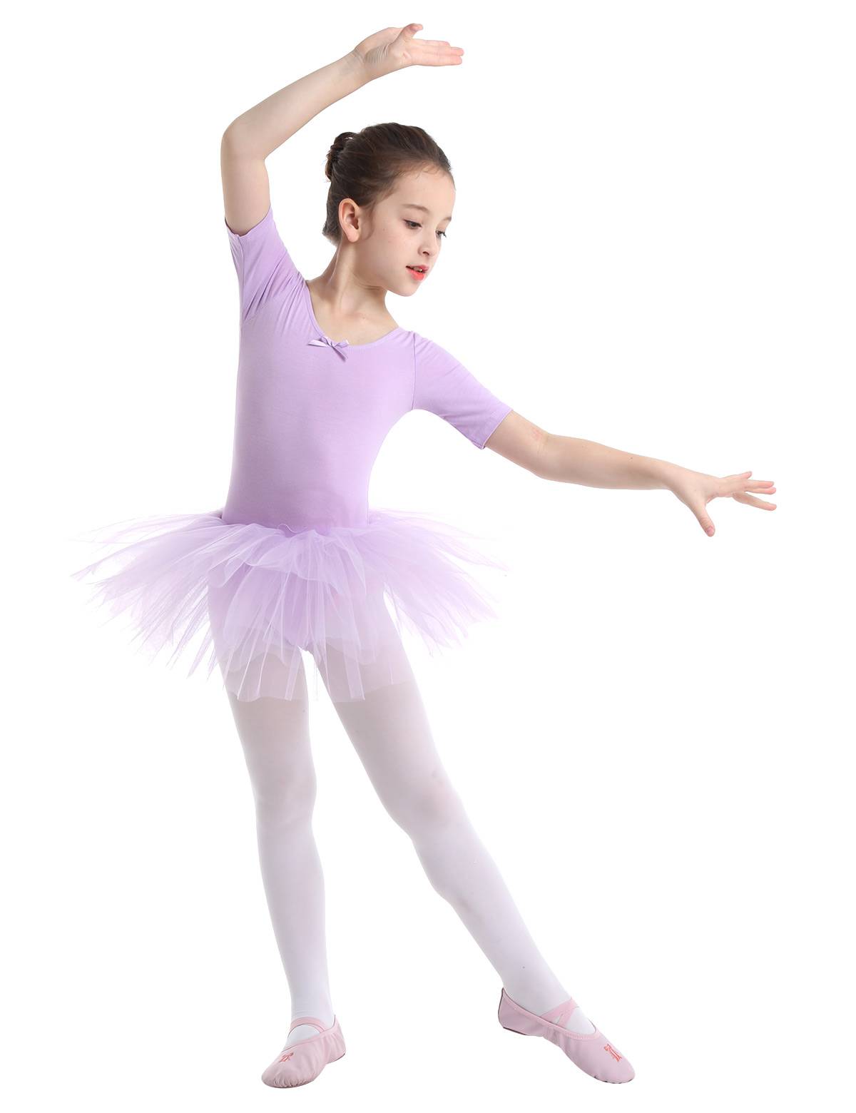 Kids Girls Short Sleeve Cotton Tulle Ballet Dance Tutu Dress