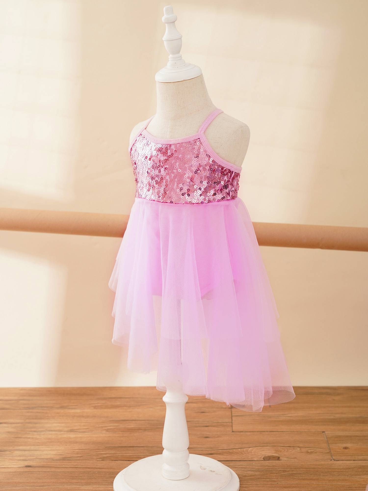 Kids Girls Sequins Tulle Ballet Dance Gymnastics Leotard Dress