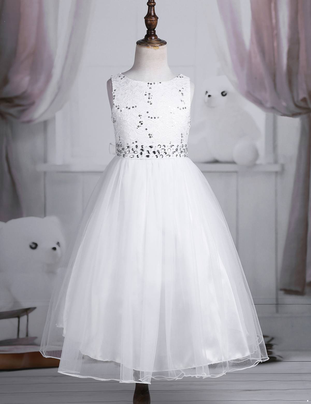 Toddler/Kids Girls Sequined Lace Mesh Flower Girl Dress