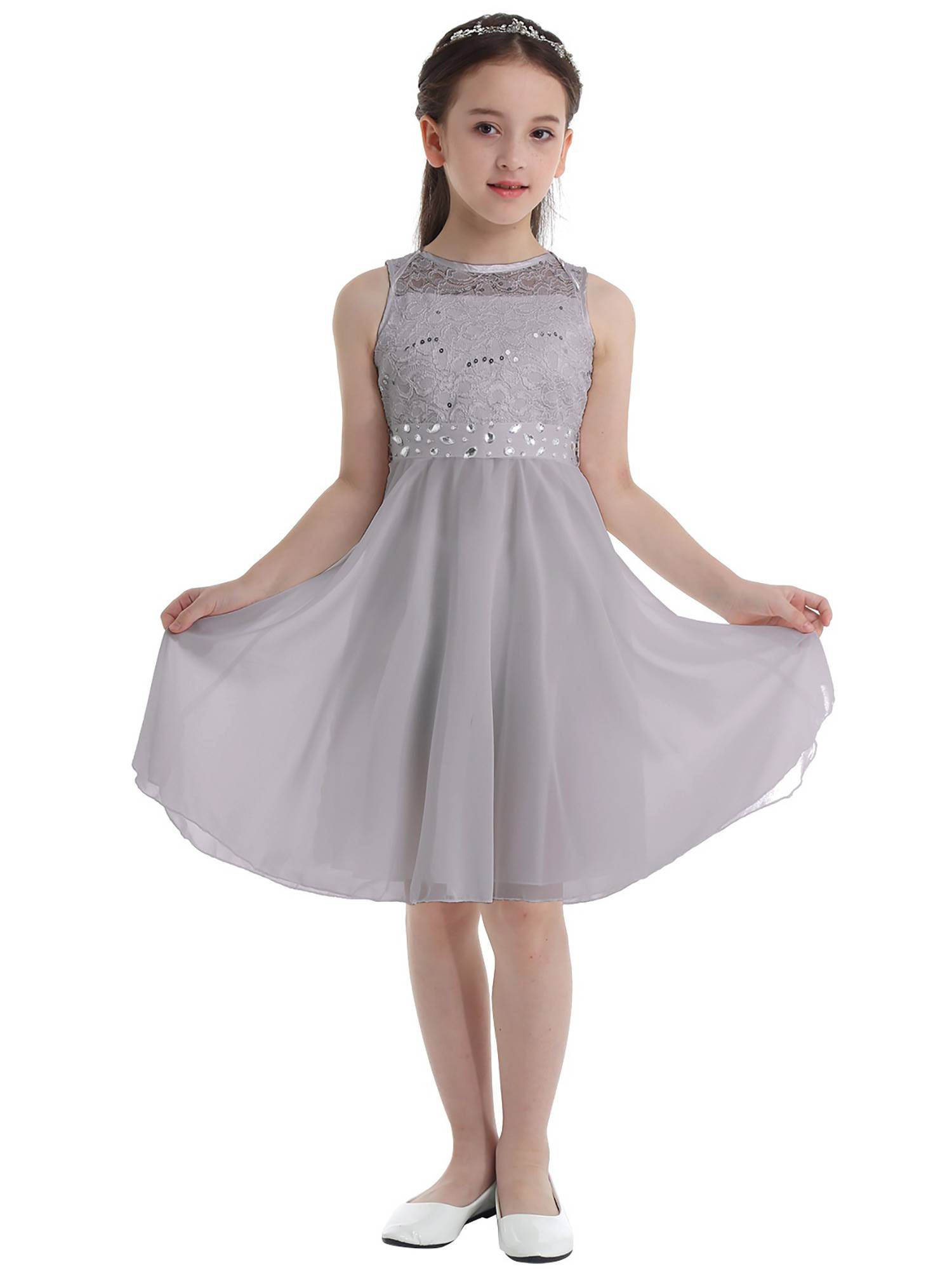 Girls Sequined Lace Chiffon Flower Girls Dresses