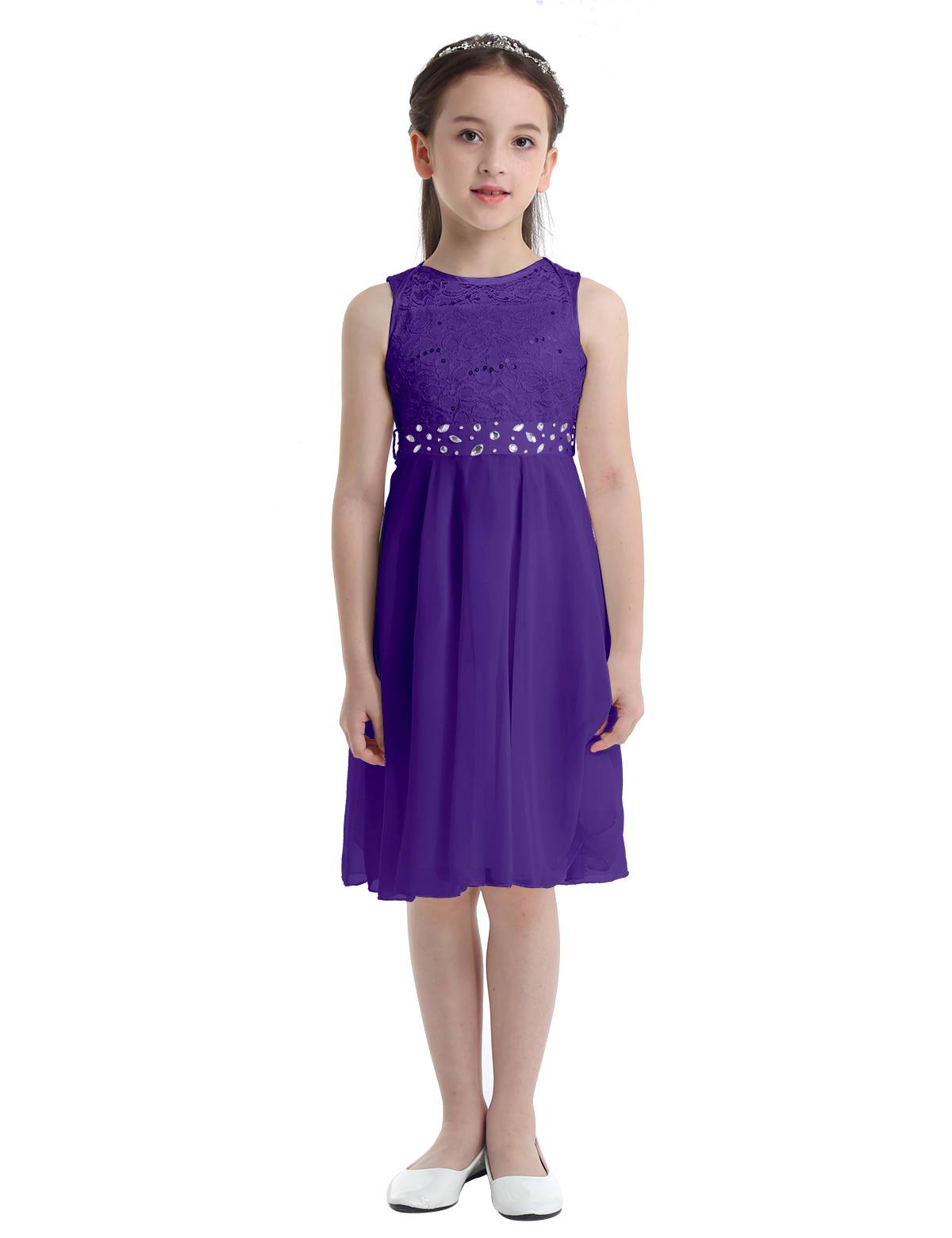 Girls Sequined Lace Chiffon Flower Girls Dresses
