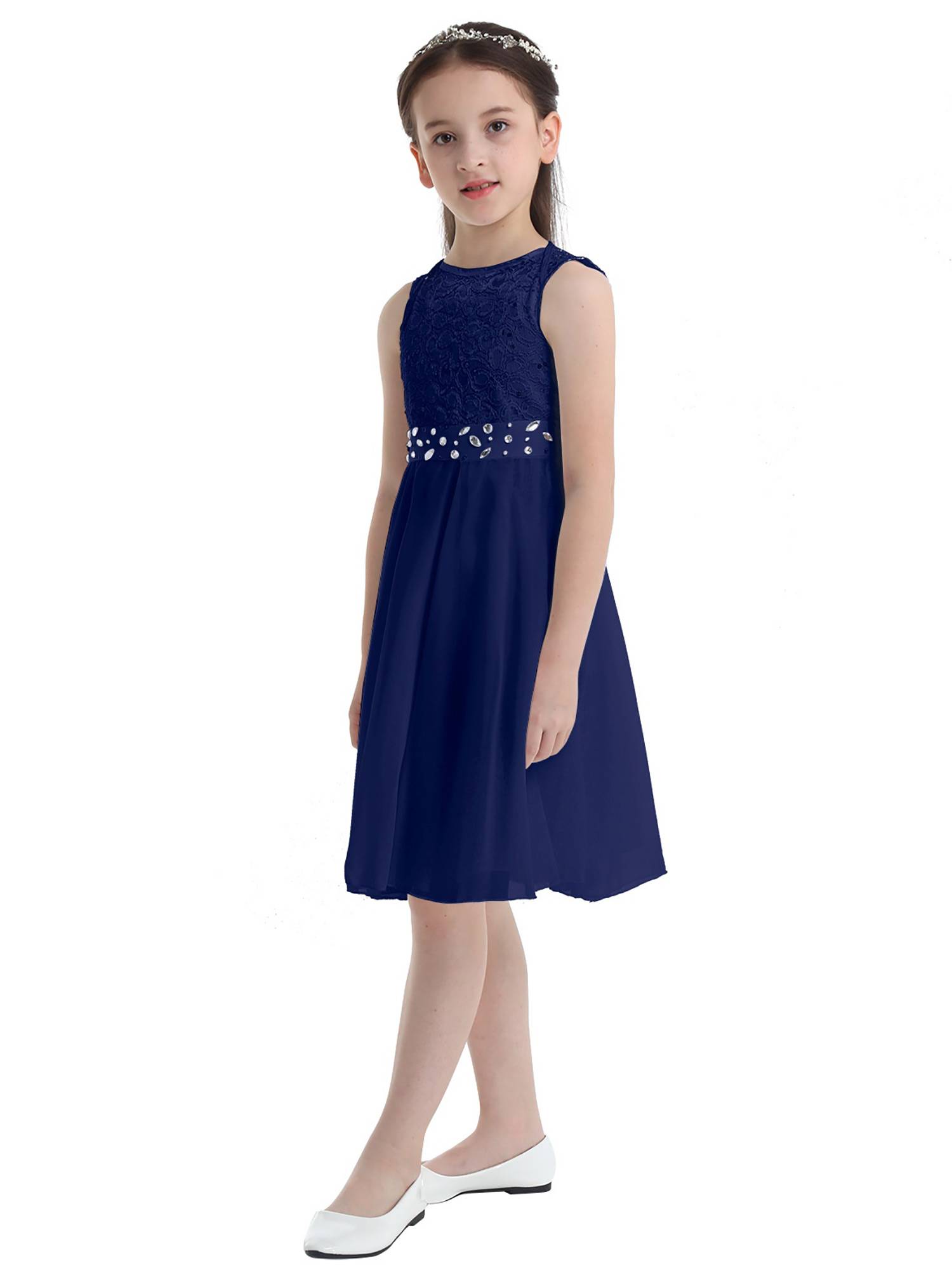 Girls Sequined Lace Chiffon Flower Girls Dresses