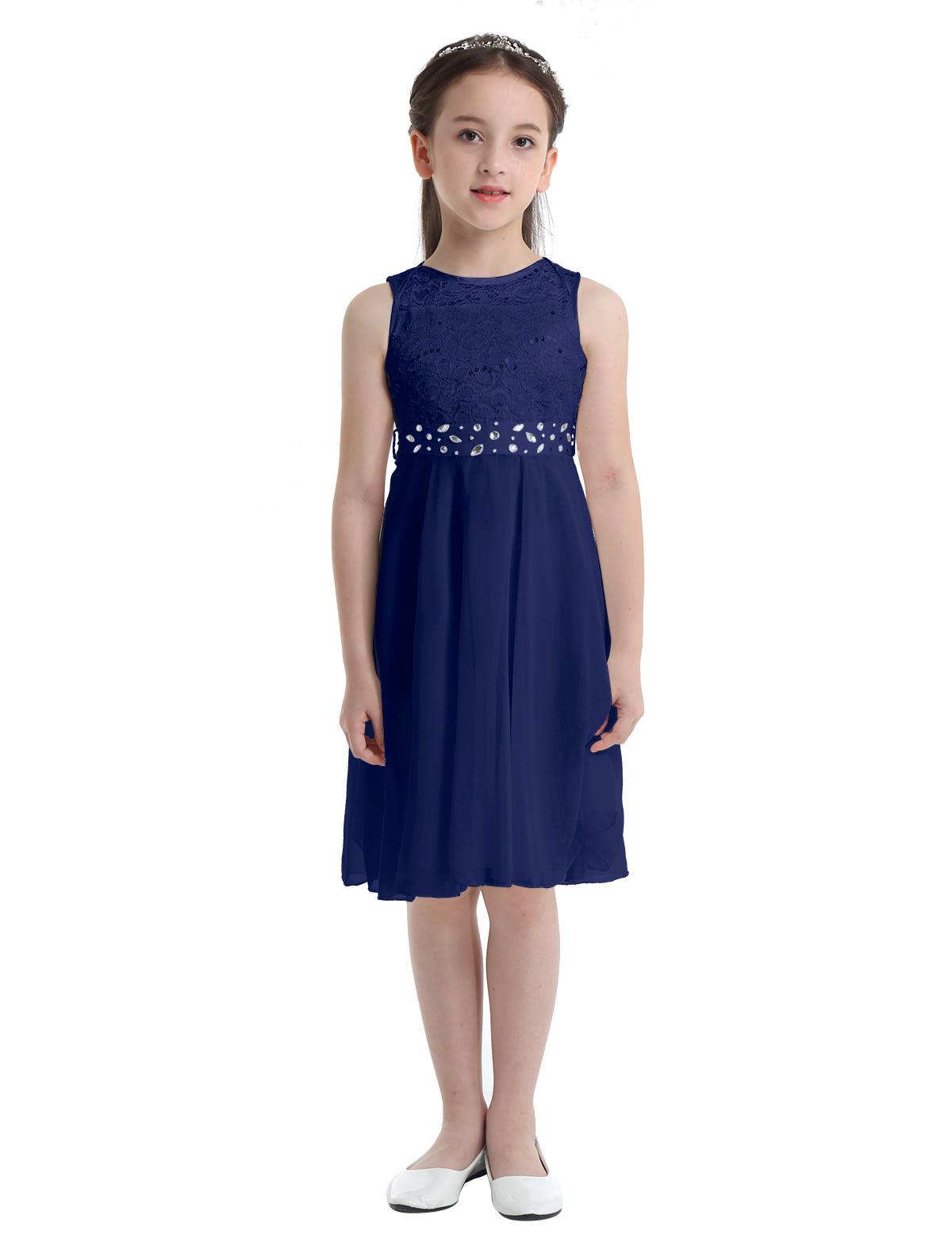 Girls Sequined Lace Chiffon Flower Girls Dresses