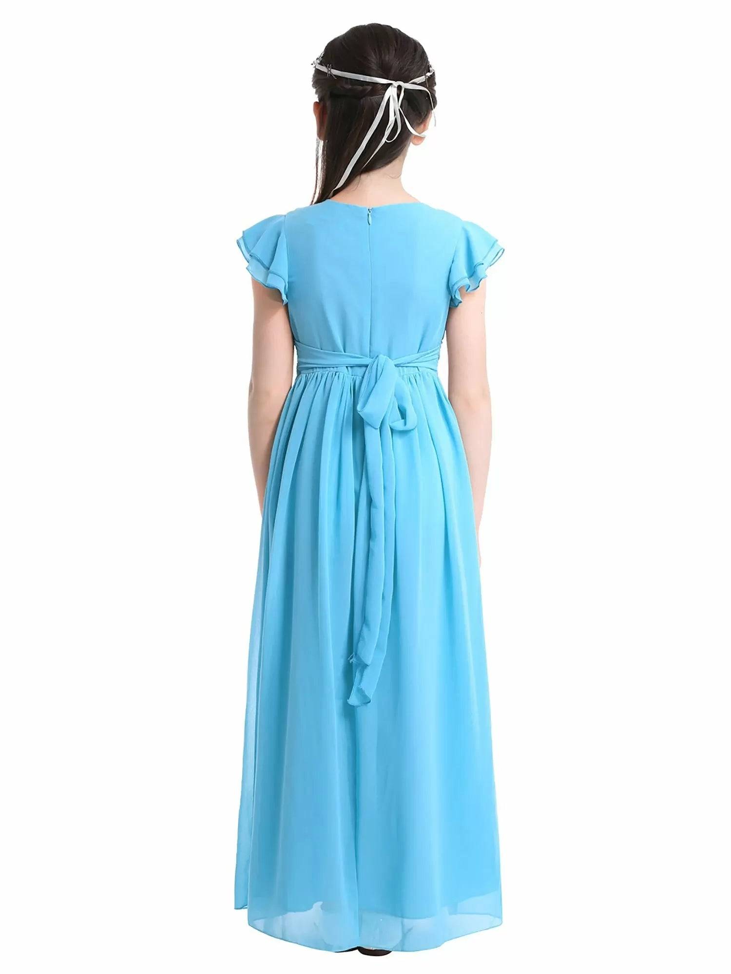 Toddler/Kids Girls Flutter Sleeves Chiffon Maxi Dress