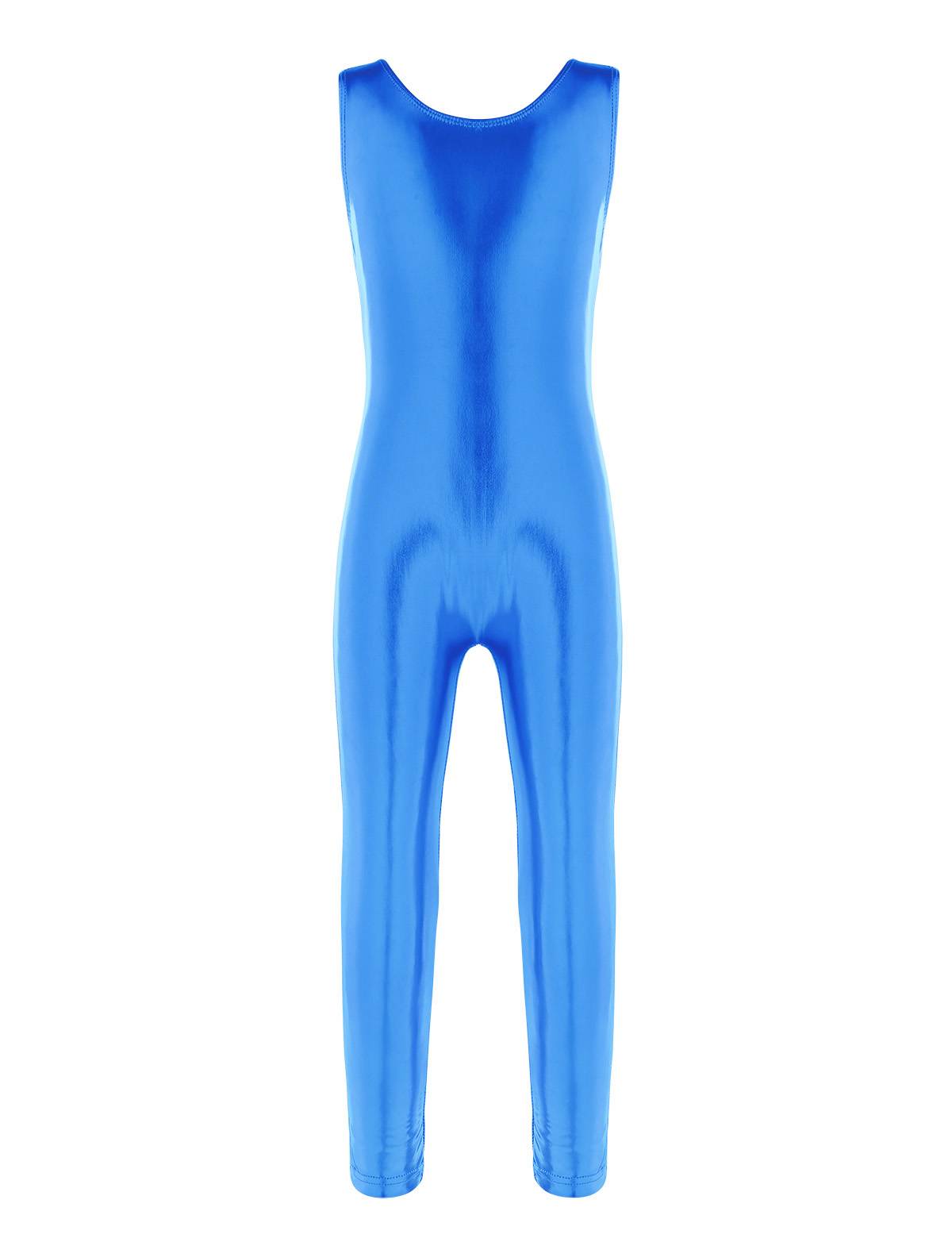 Kids Girls Sleeveless Glossy Metallic Gymnastics Unitard