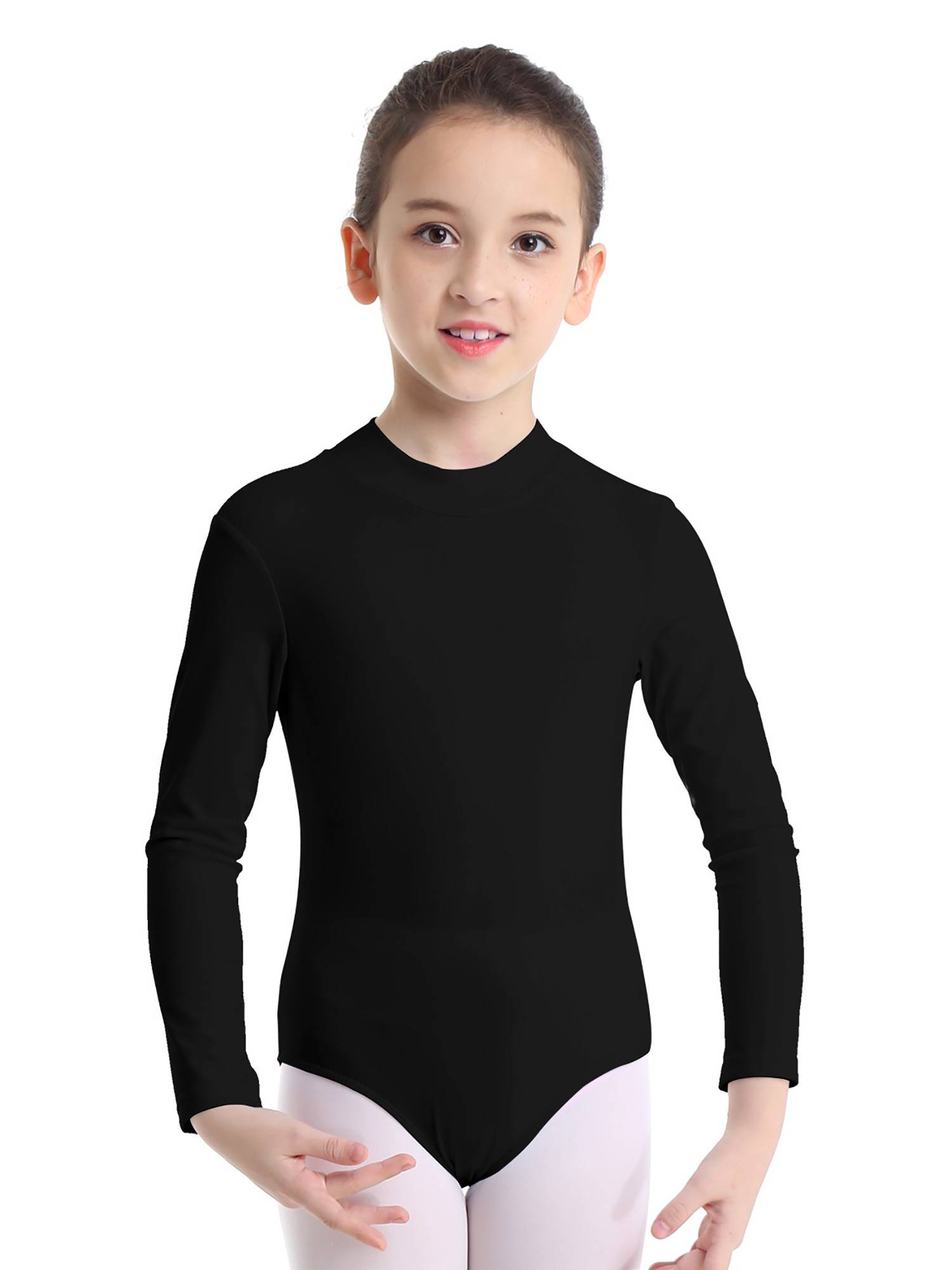 Kids Girls Long Sleeves Mock Neck Dance Leotard for Ballet Gymnastics