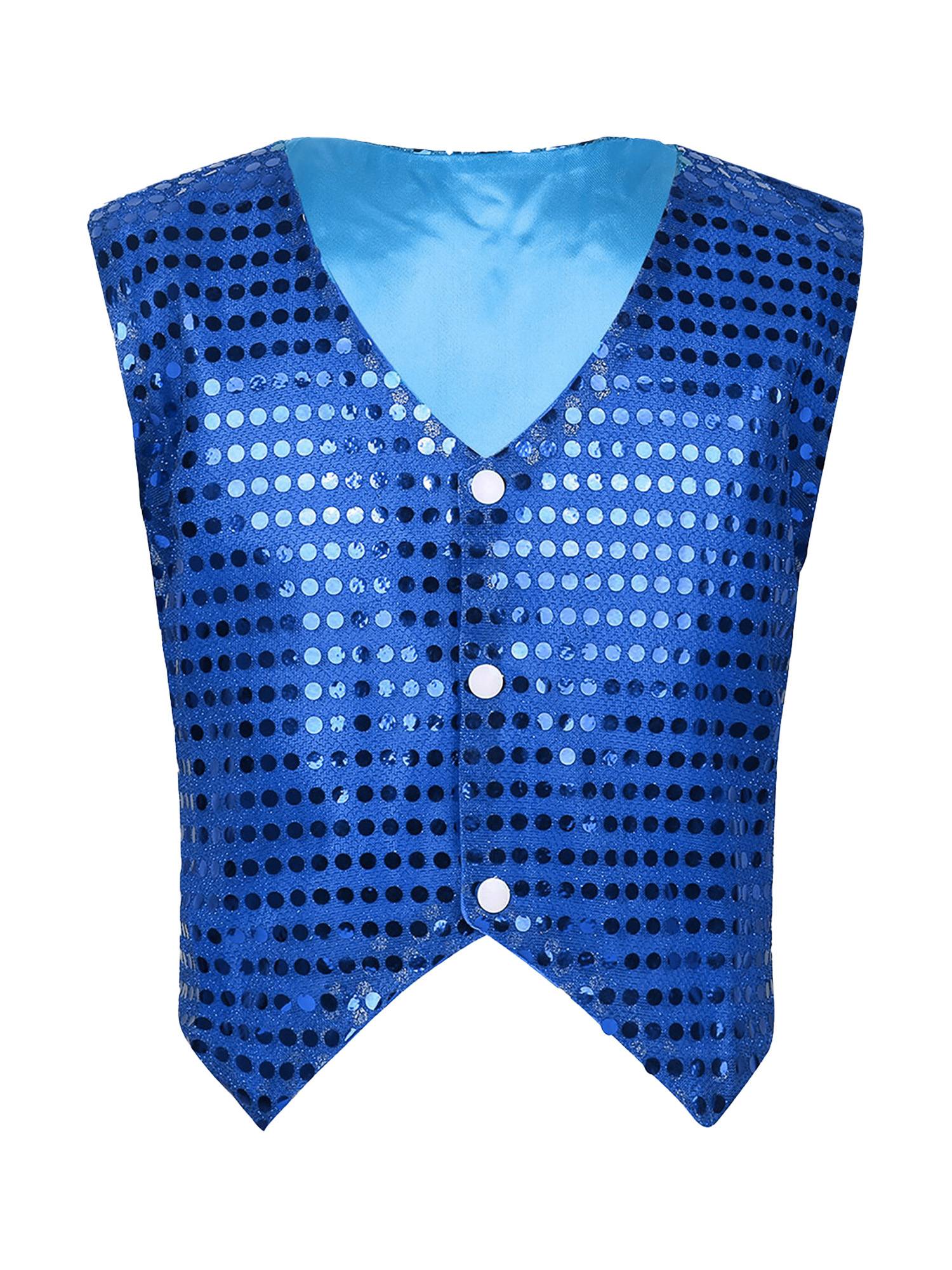 Kids Boys Glittery Sequin Jazz Dance Vest Waistcoat