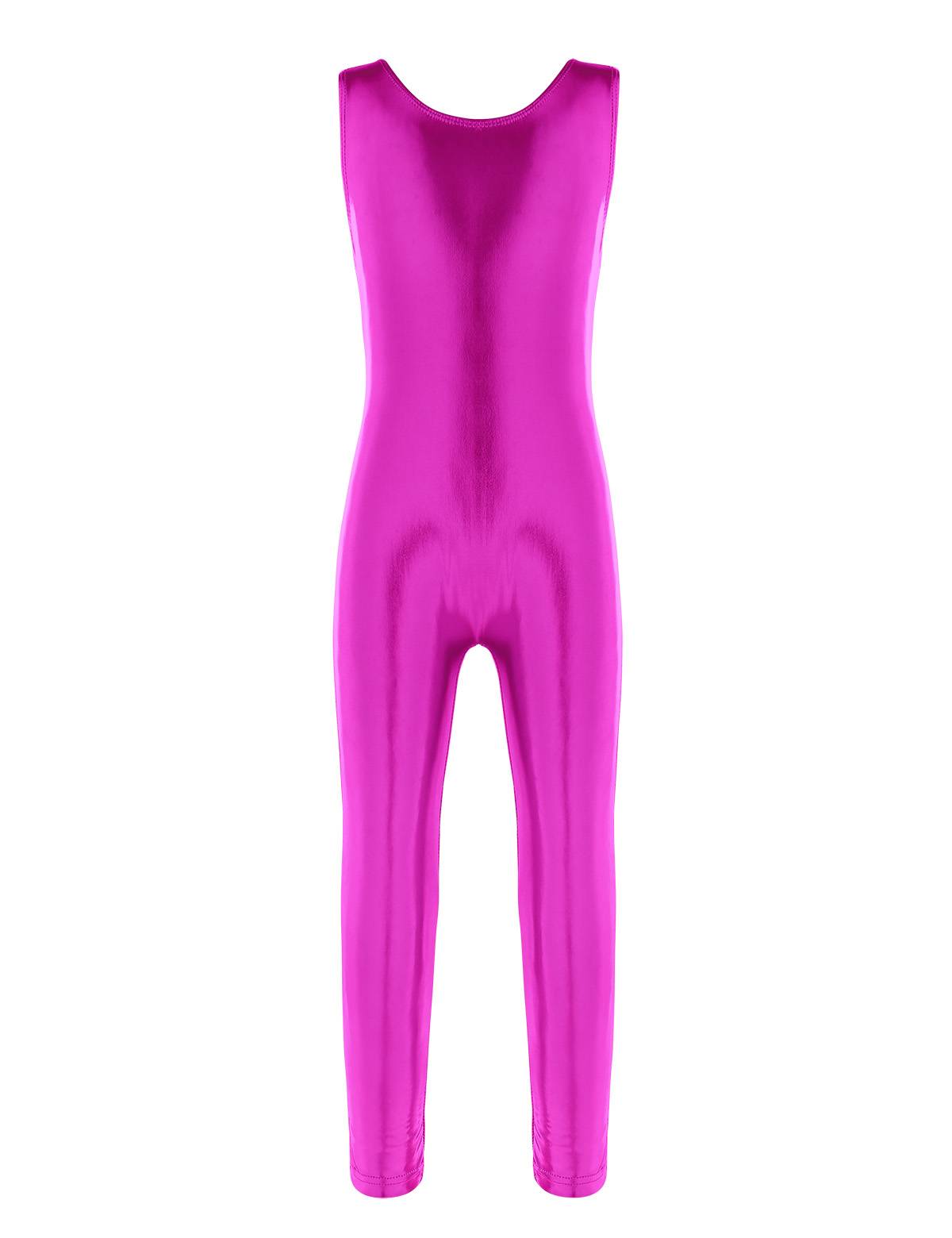 Kids Girls Sleeveless Glossy Metallic Gymnastics Unitard