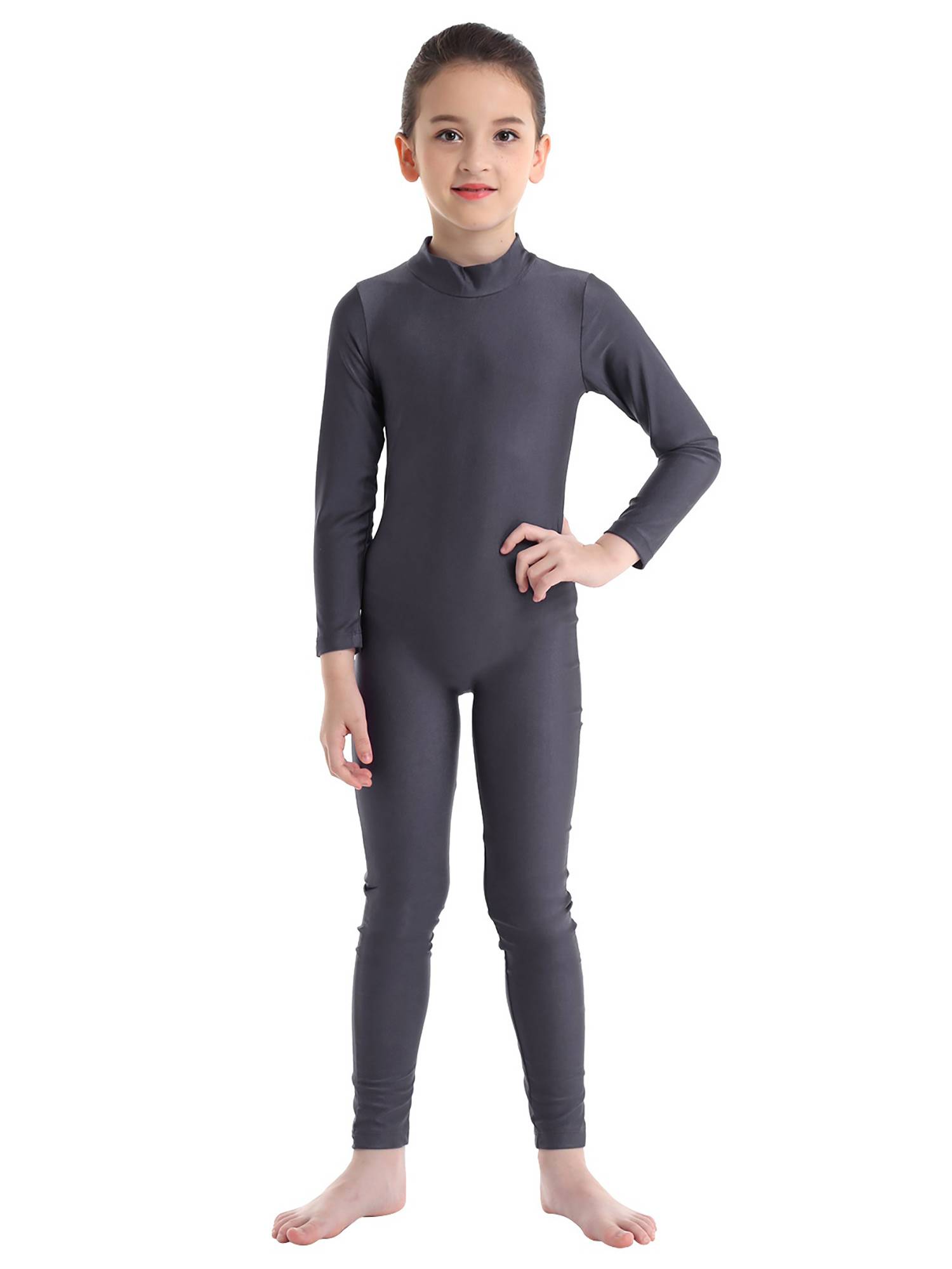 Kids Girls Long Sleeves Zippered Dancewear Gymnastics Unitard
