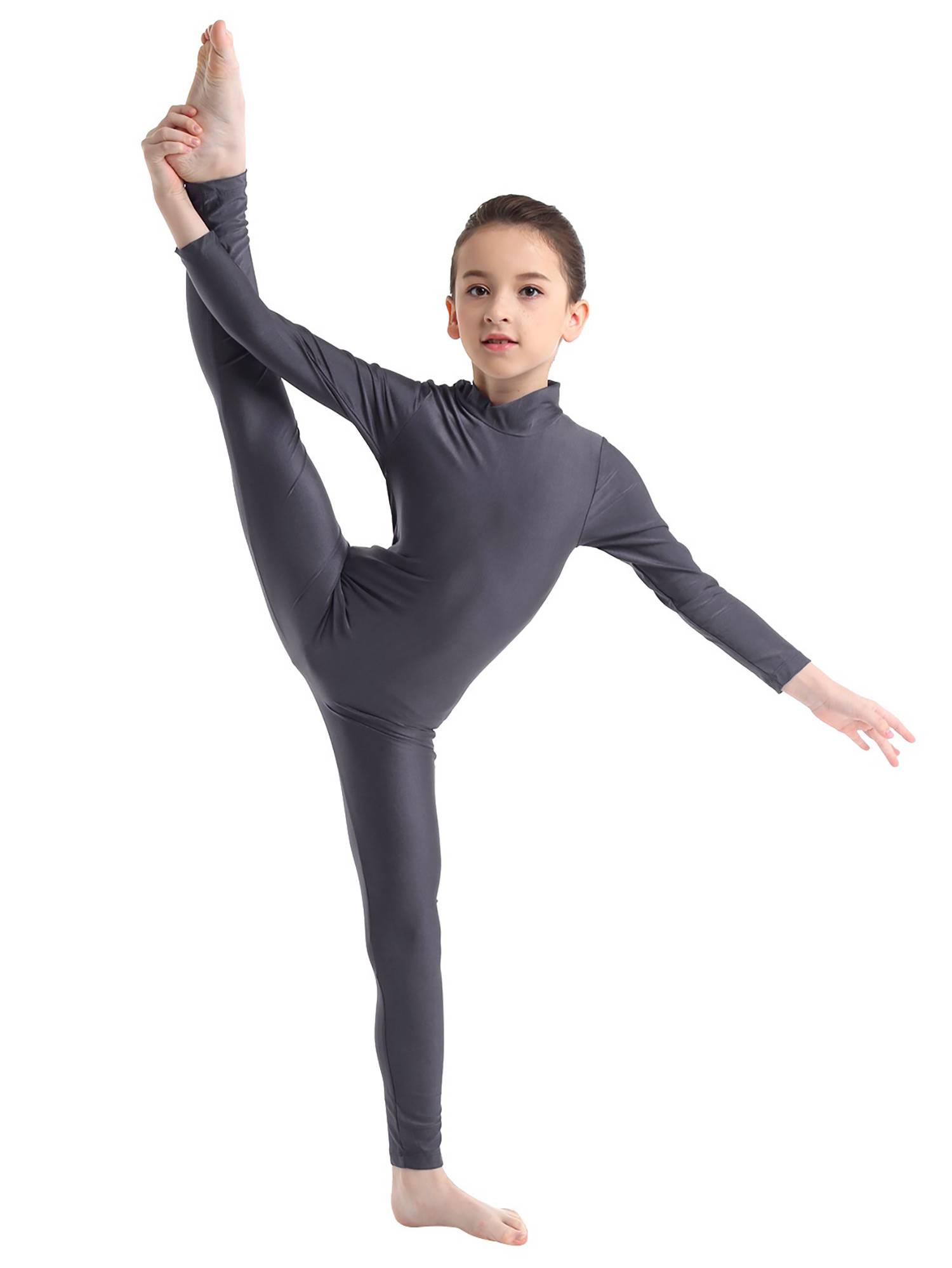 Kids Girls Long Sleeves Zippered Dancewear Gymnastics Unitard