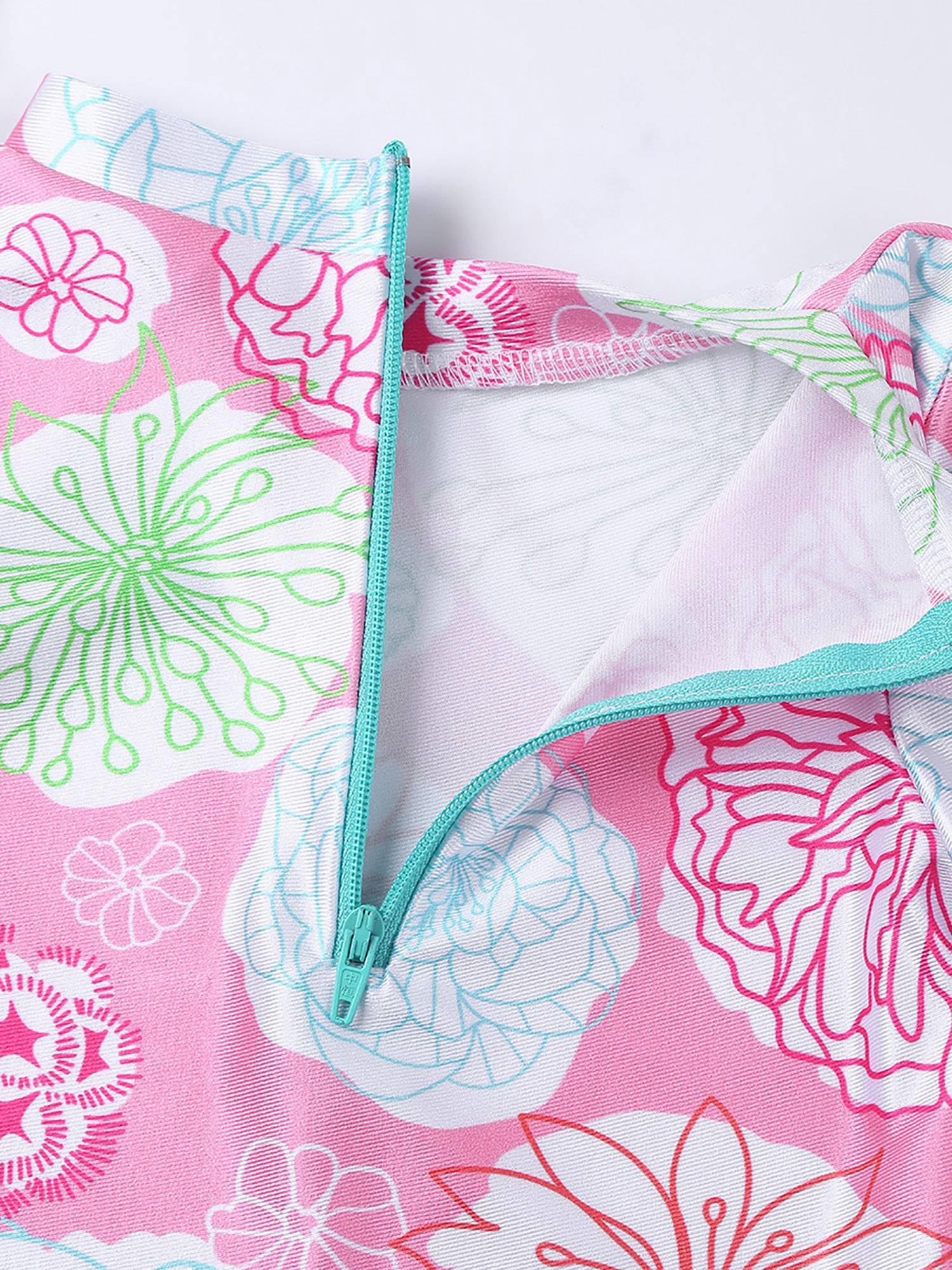 Baby Girls Sleeves Floral Ruffled One Piece Swimsuit