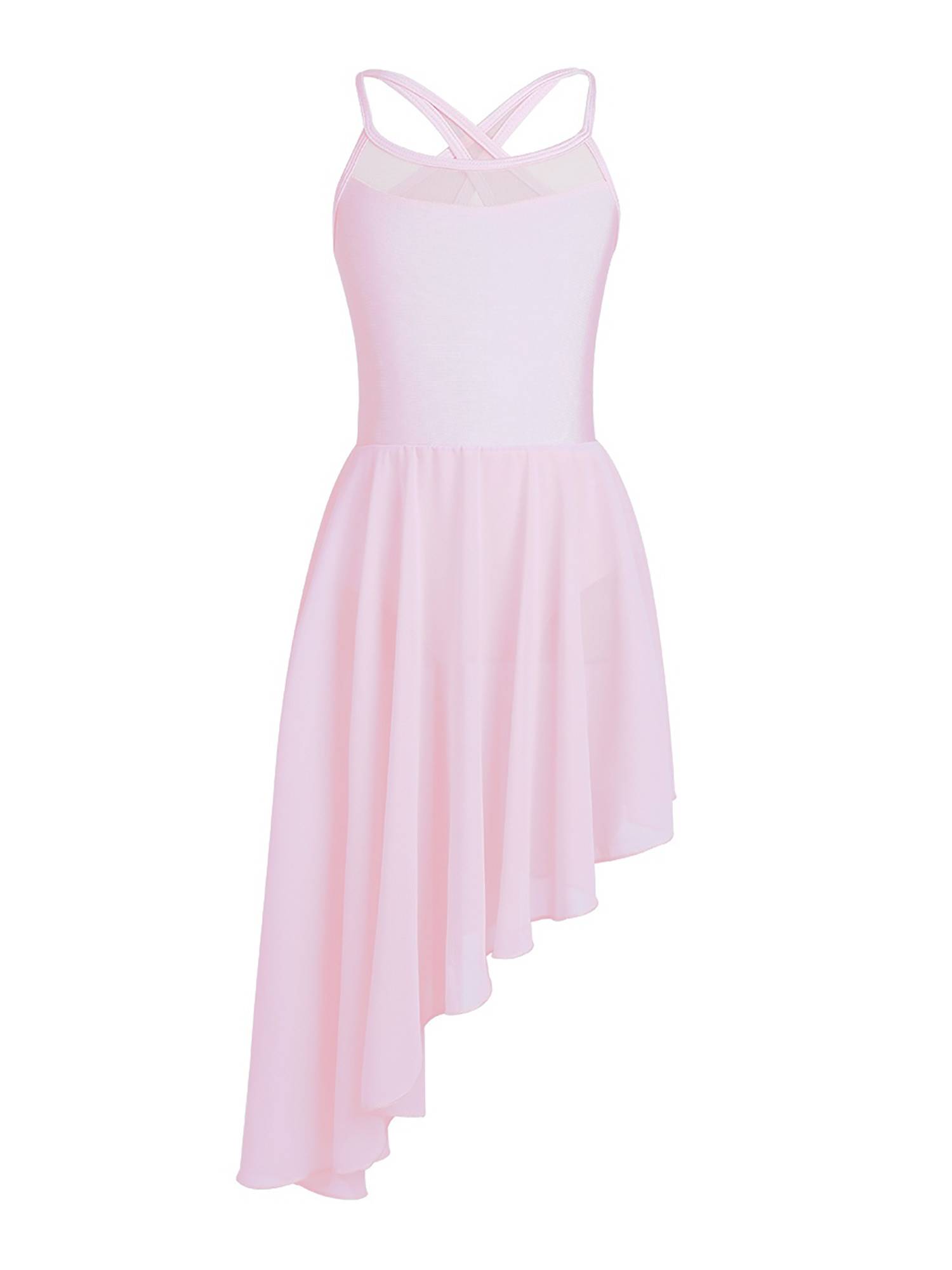 Kids Girls Spaghetti Straps Asymmetrical Lyrical Dance Leotard Dress