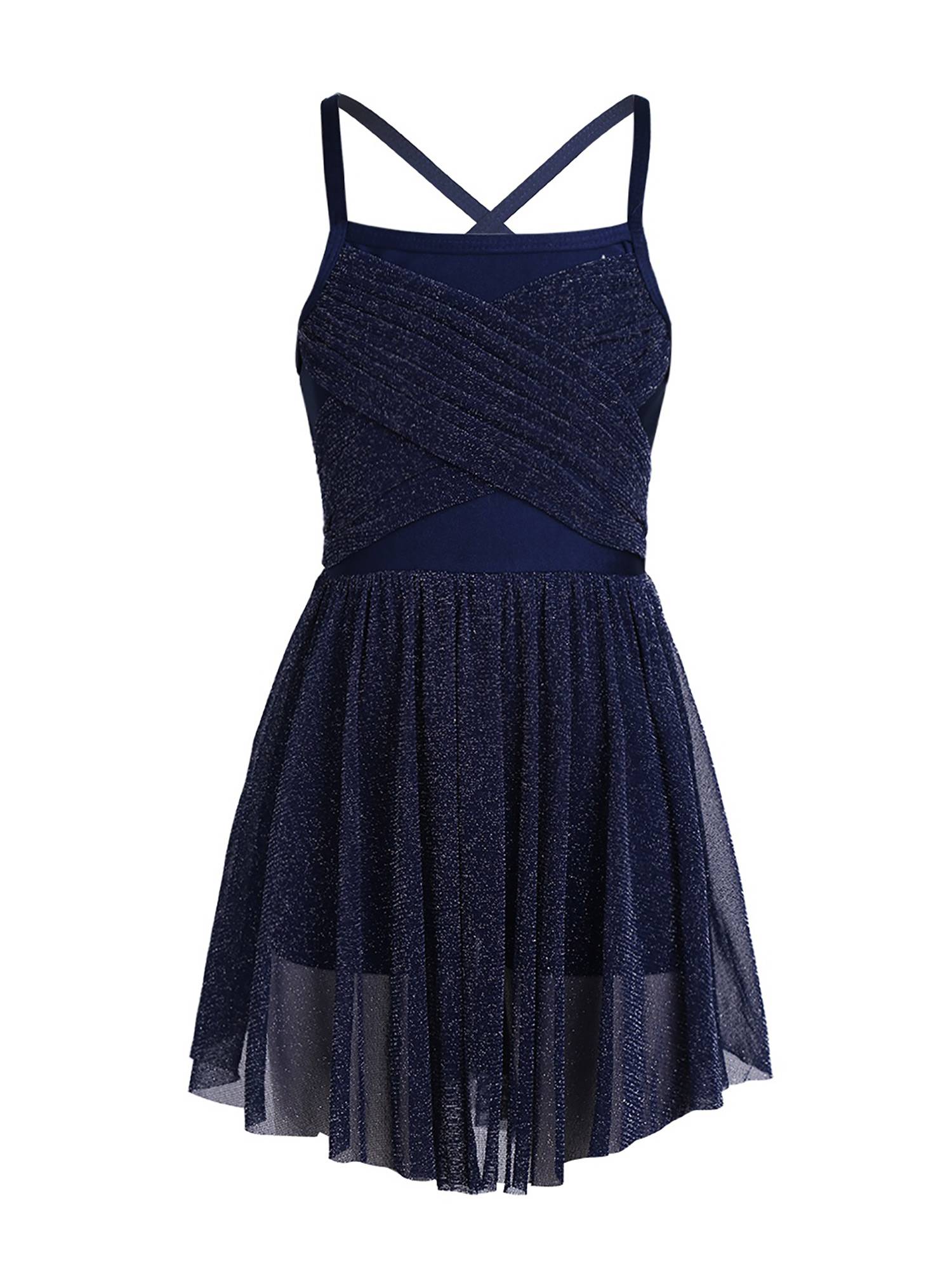 Kids Girls Glittery Mesh Lyrical Dance Gymnastics Leotard Dress