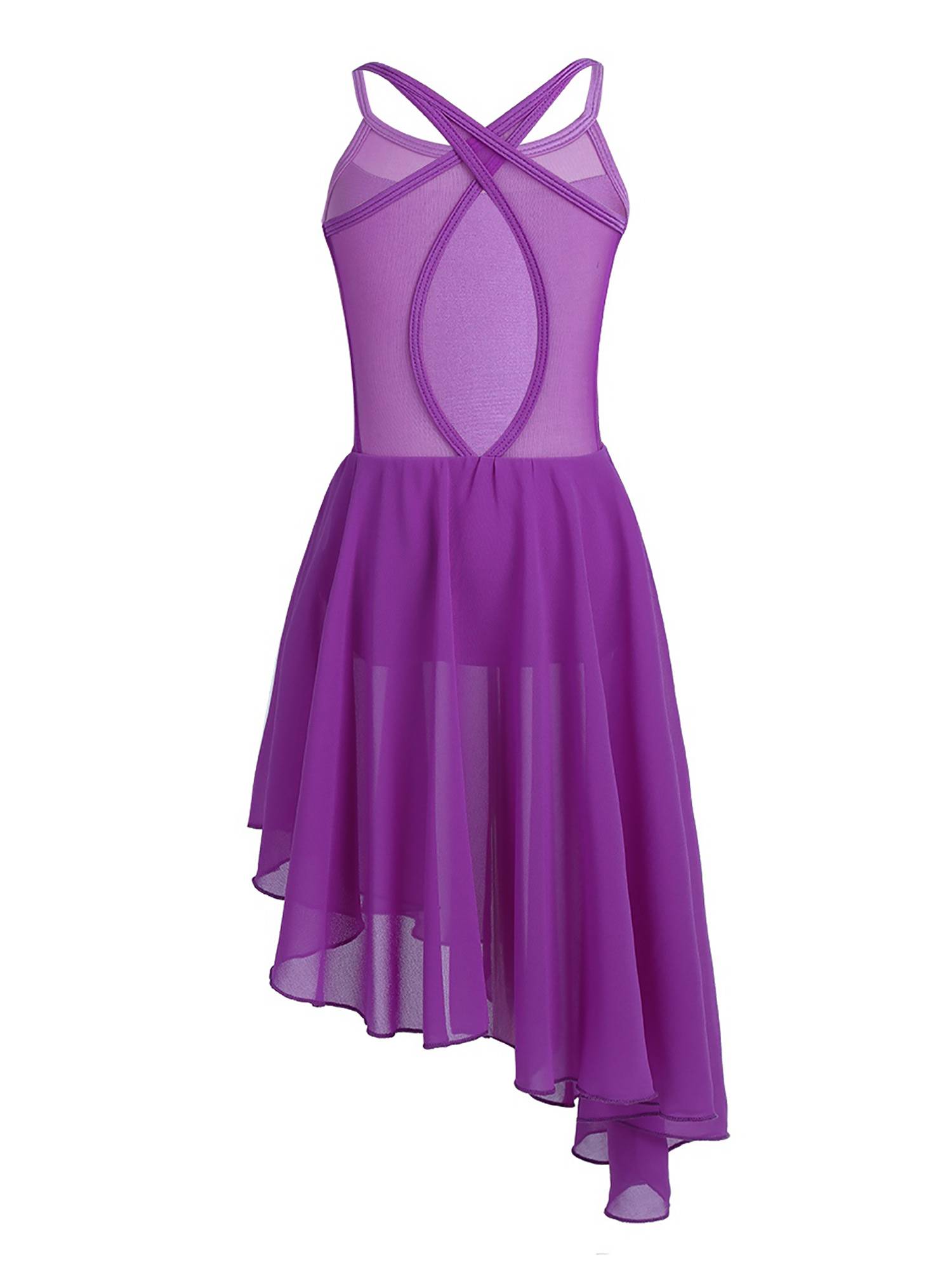 Kids Girls Spaghetti Straps Asymmetrical Lyrical Dance Leotard Dress