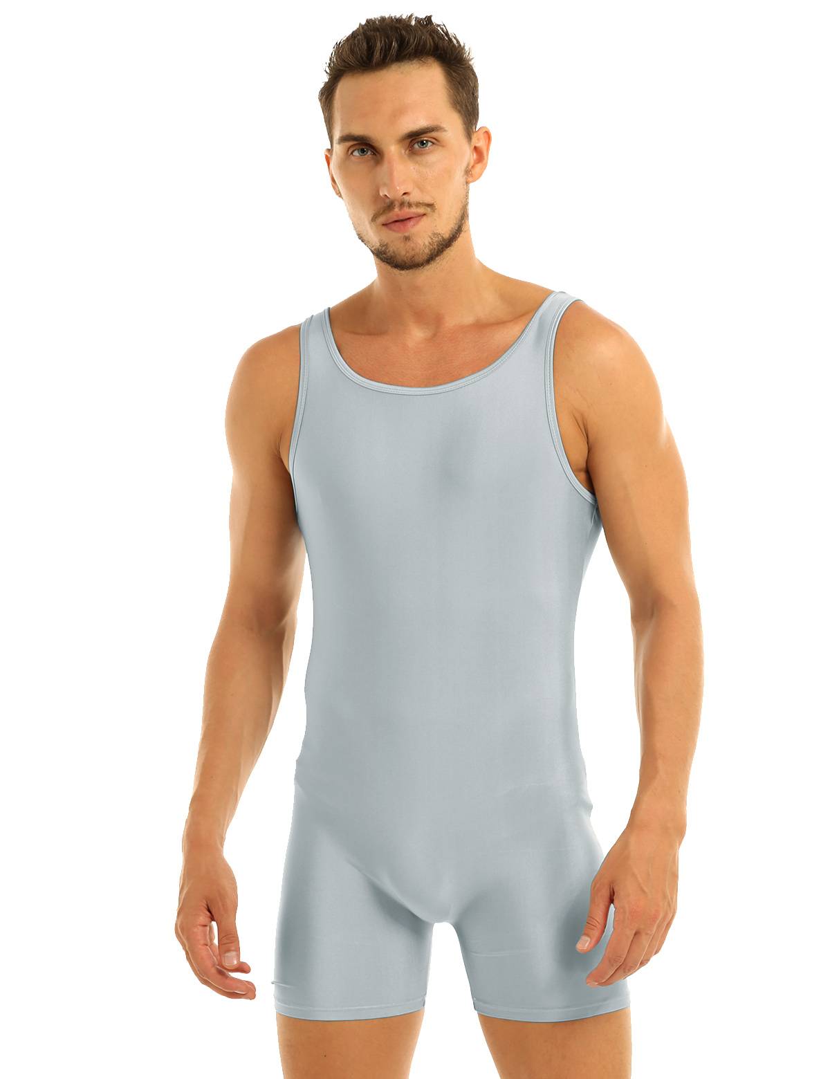 Men Sleeveless Stretchy One Piece Solid Gymnastics Unitard