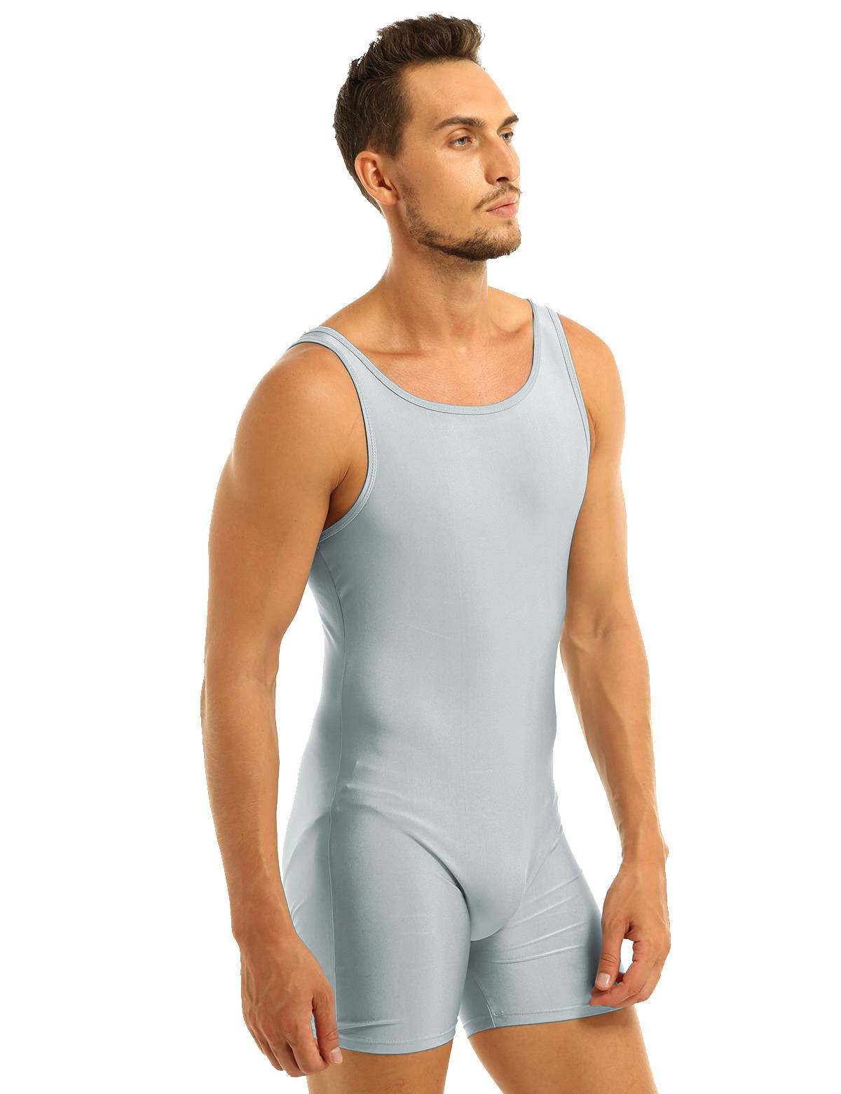Men Sleeveless Stretchy One Piece Solid Gymnastics Unitard