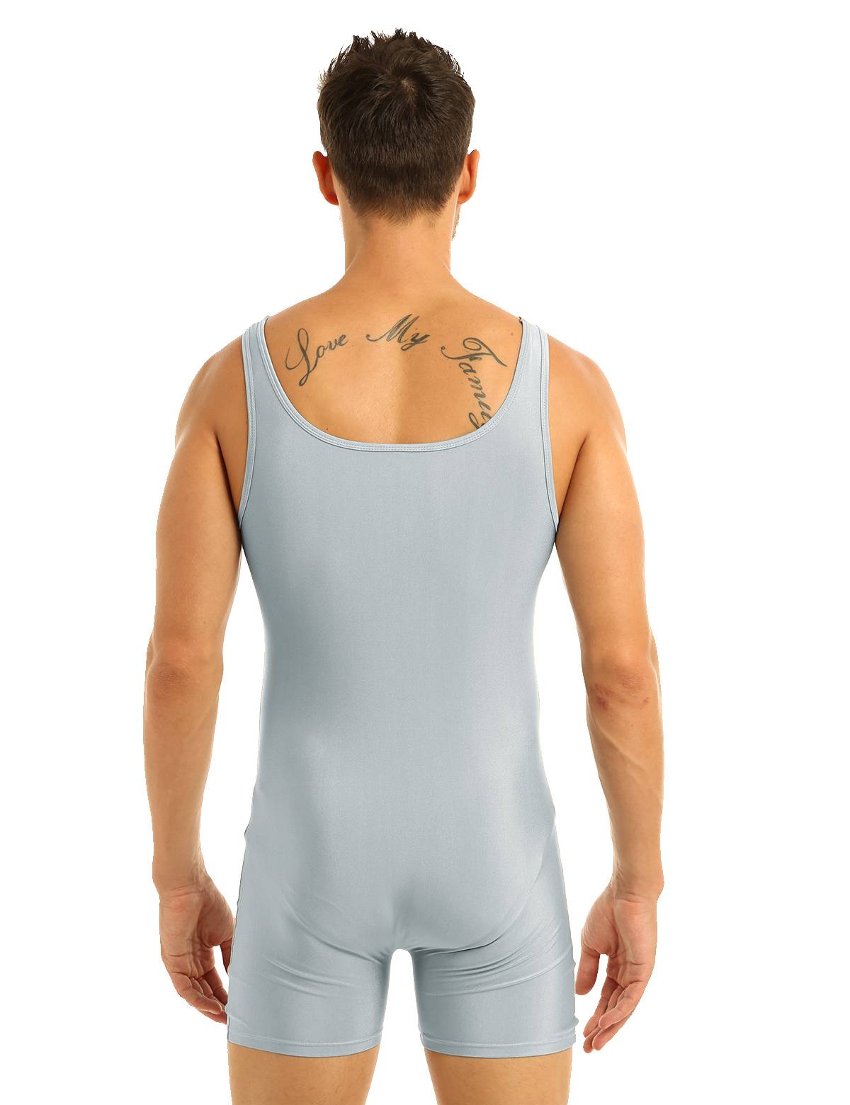 Men Sleeveless Stretchy One Piece Solid Gymnastics Unitard