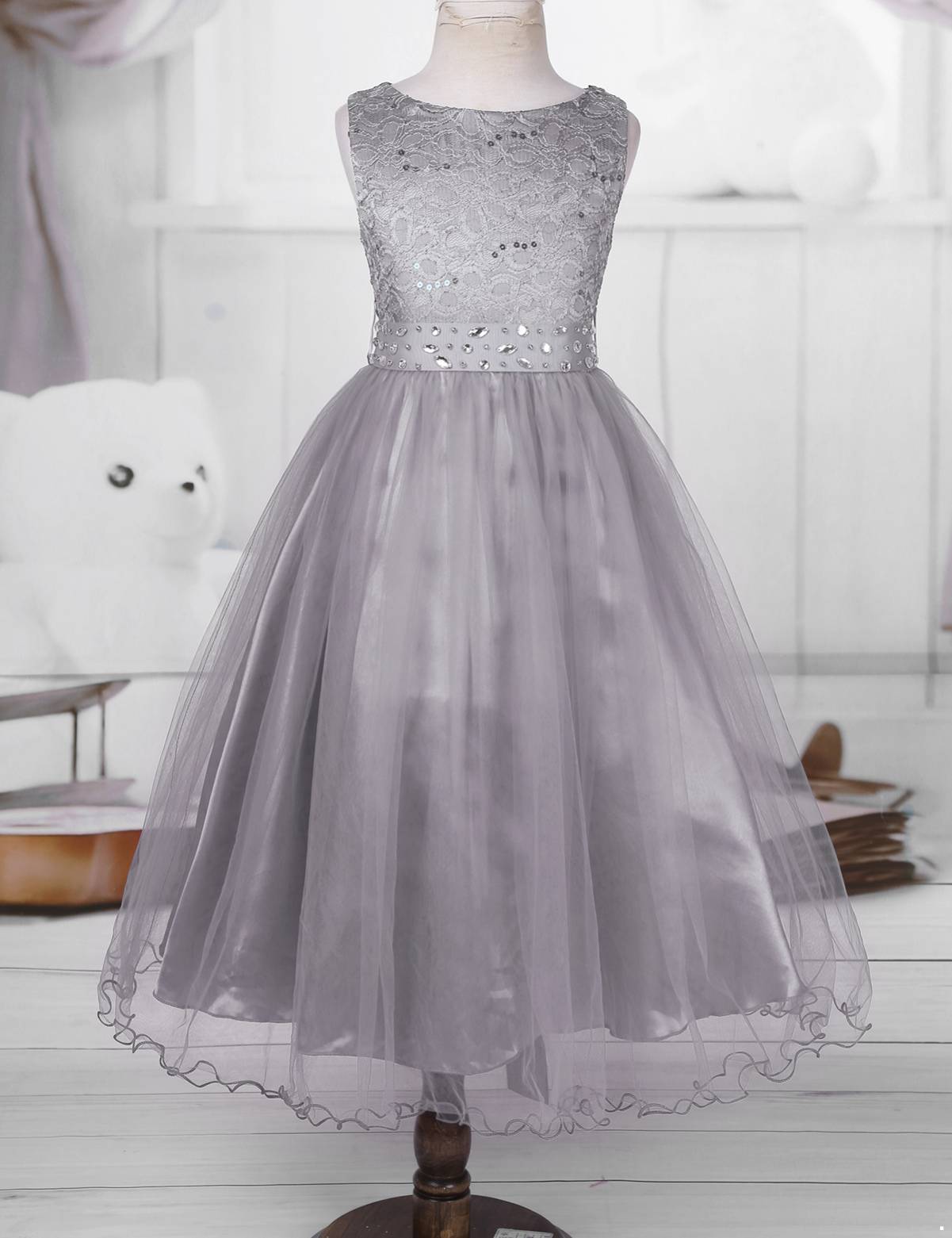 Toddler/Kids Girls Sequined Lace Mesh Flower Girl Dress