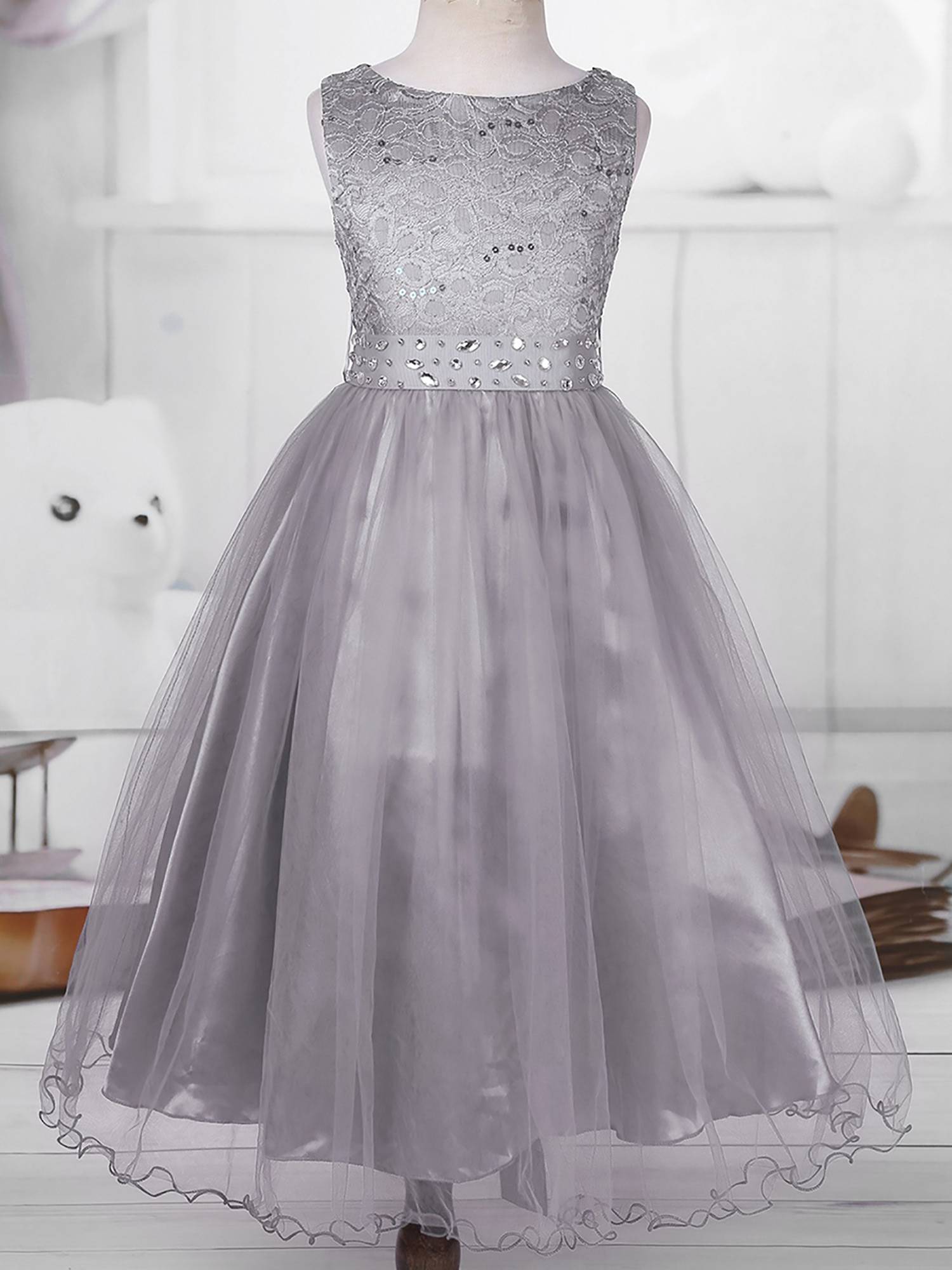 Toddler/Kids Girls Sequined Lace Mesh Flower Girl Dress