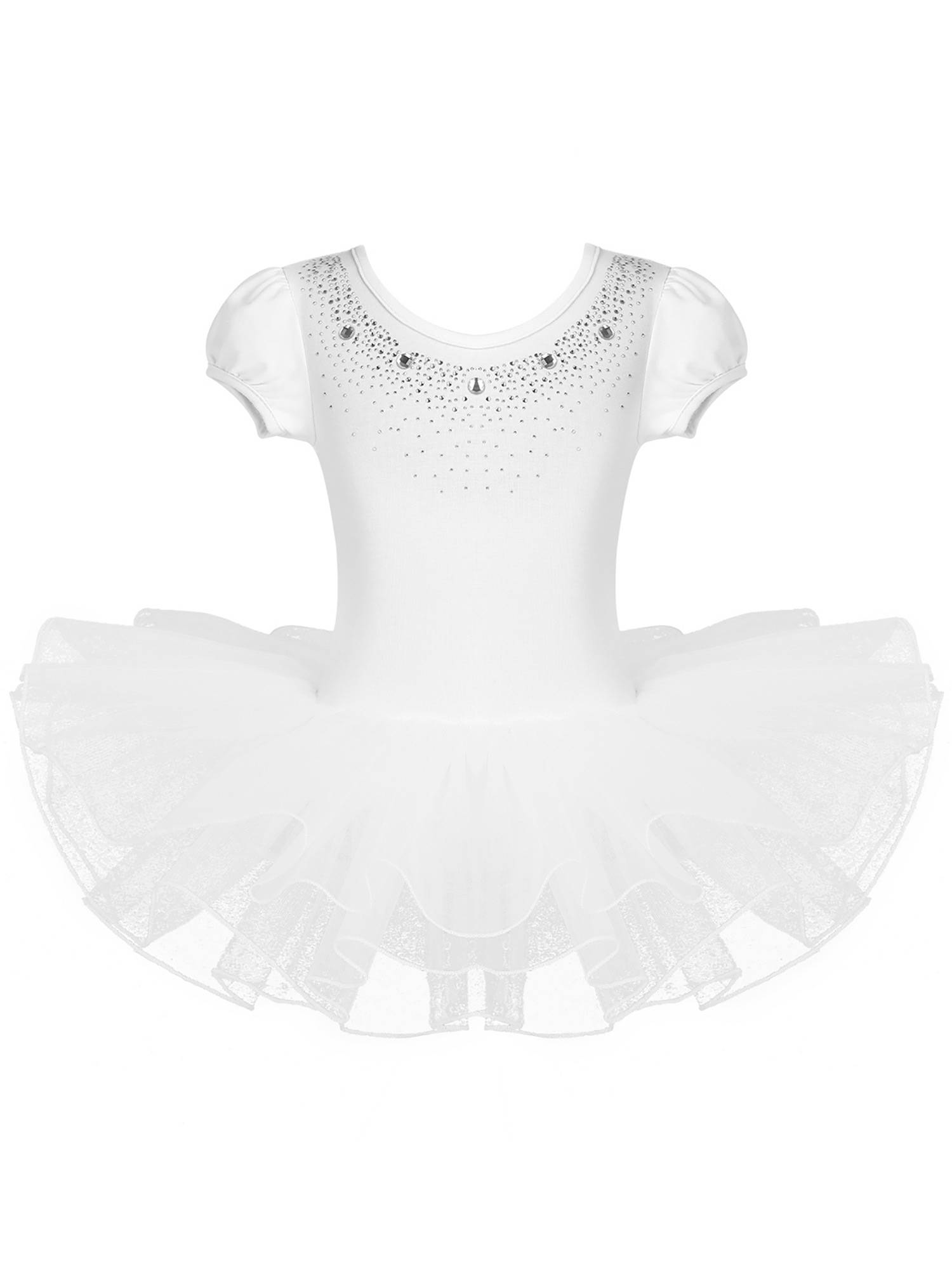 Toddler Girls Short Sleeves Rhinestones Ballet Dance Tutu Dress