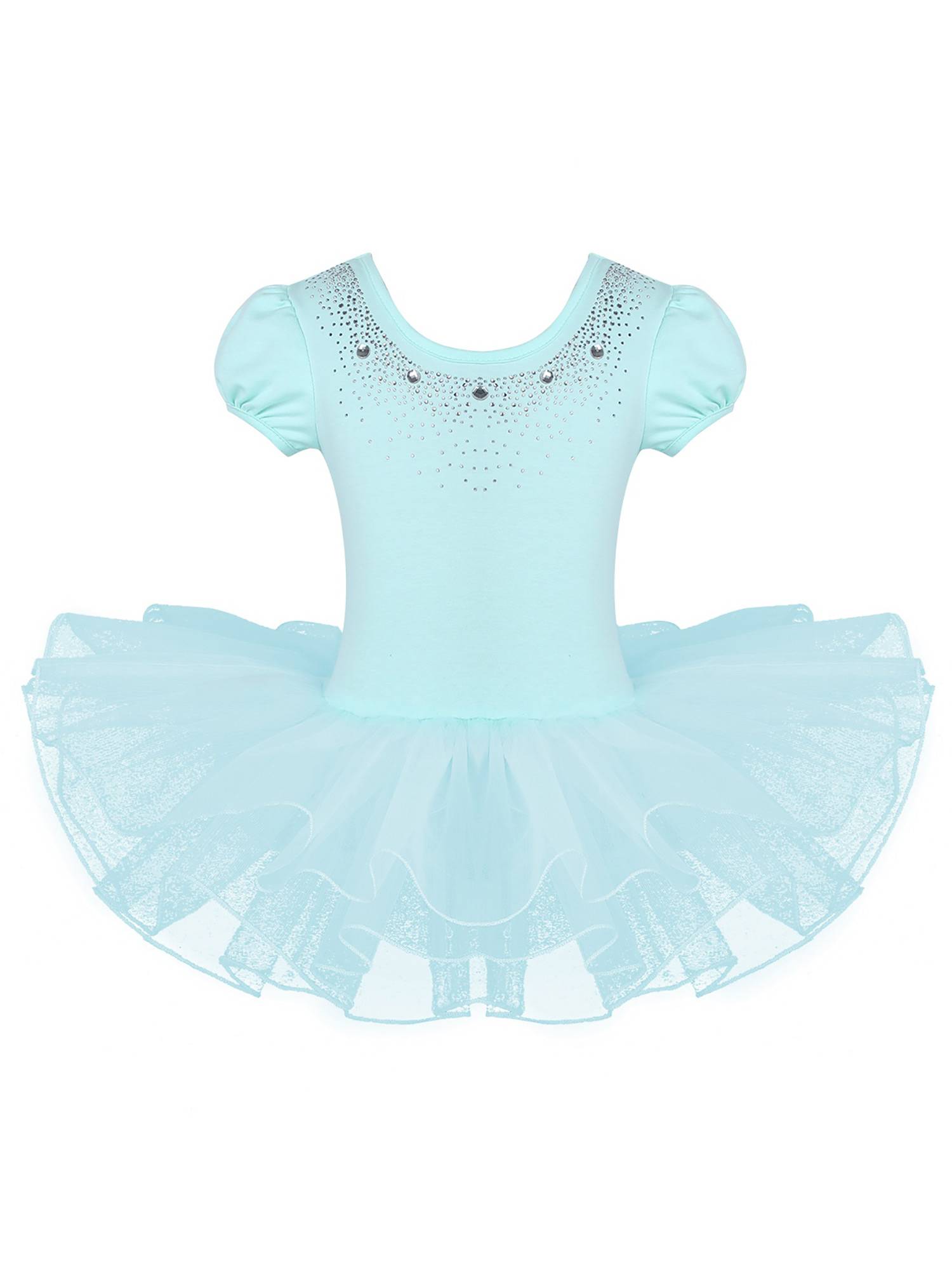 Toddler Girls Short Sleeves Rhinestones Ballet Dance Tutu Dress