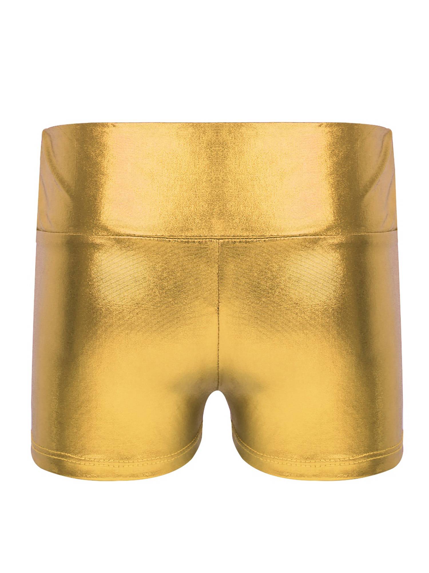 Kids Girls Metallic Shiny High Waist Gymnastic Shorts