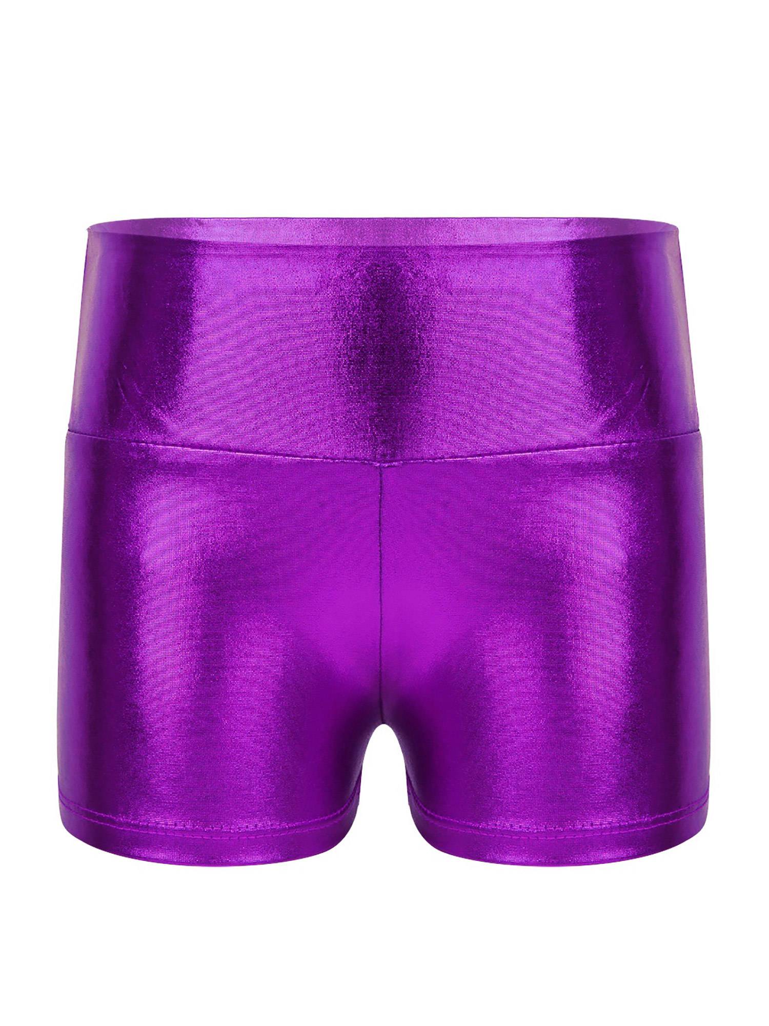Kids Girls Metallic Shiny High Waist Gymnastic Shorts