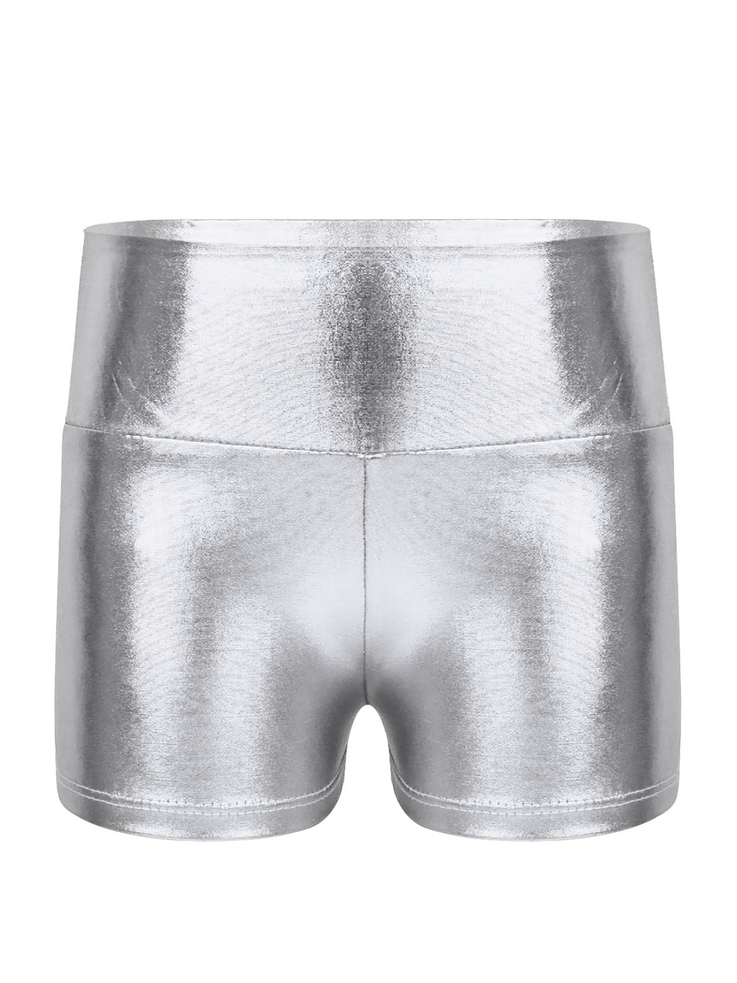 Kids Girls Metallic Shiny High Waist Gymnastic Shorts