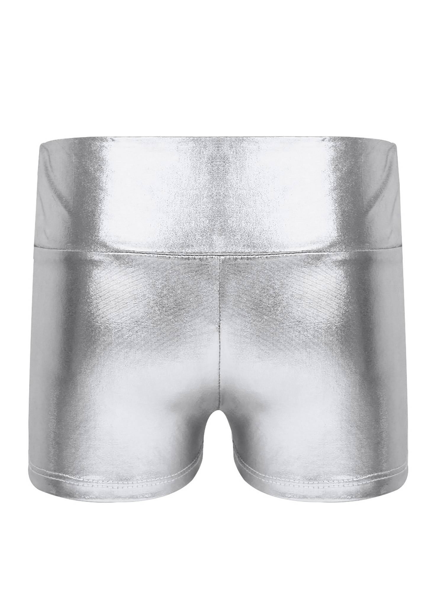 Kids Girls Metallic Shiny High Waist Gymnastic Shorts
