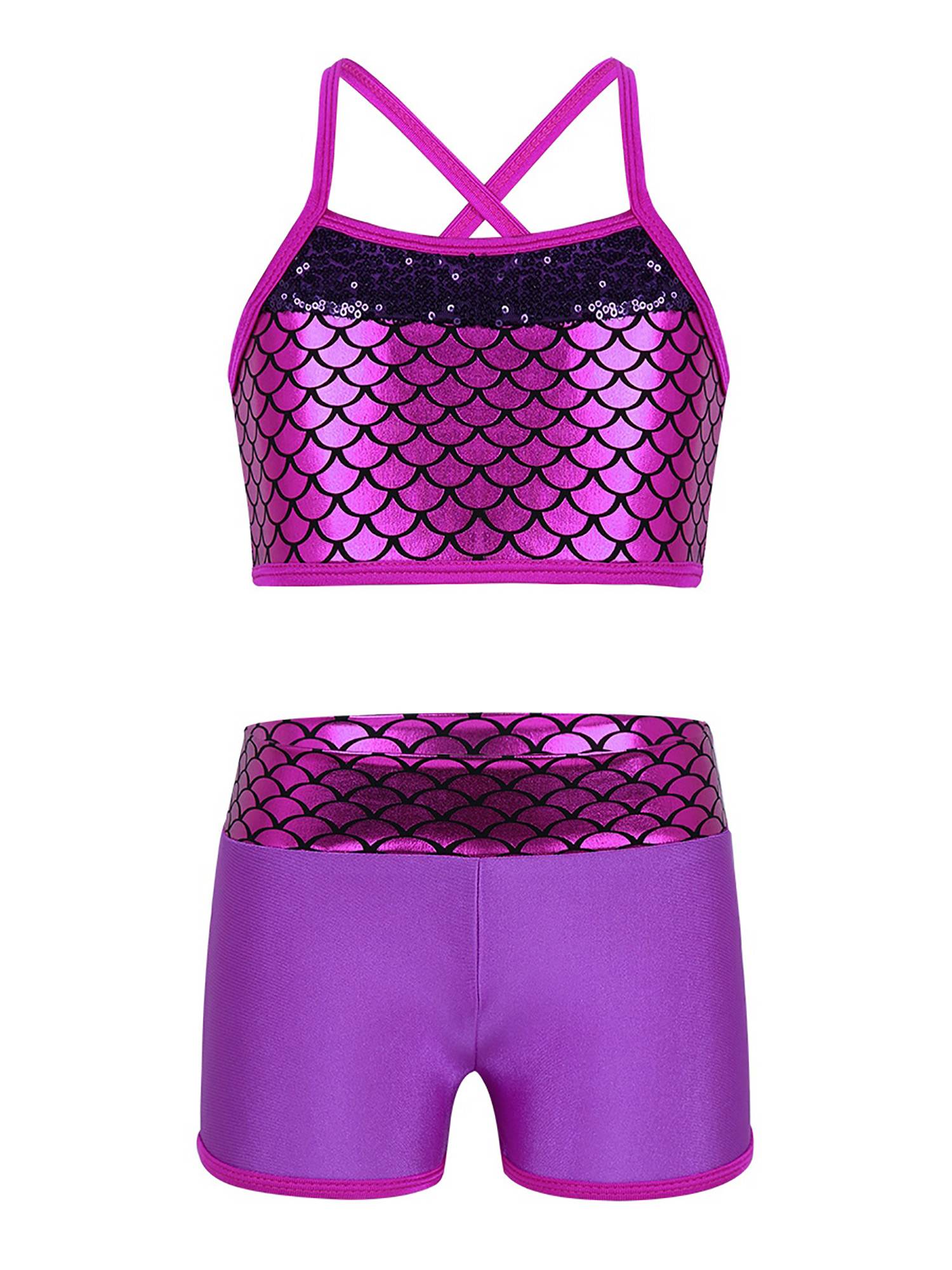 Kids Girls 2pcs Sequins Mermaid Scales Tank Top with Bottoms Set