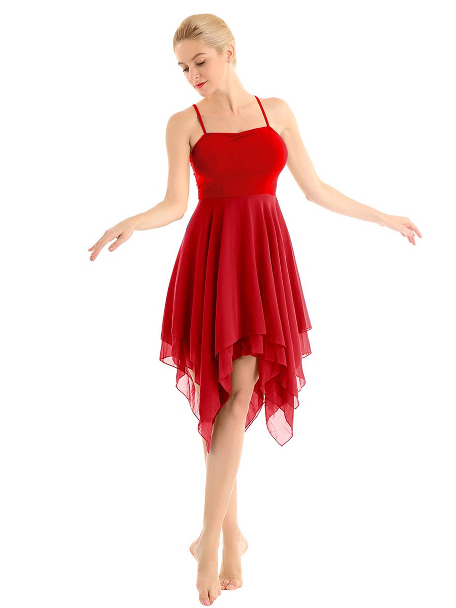 Women Sleeveless Asymmetric Chiffon Lyrical Contemporary Dance Dress