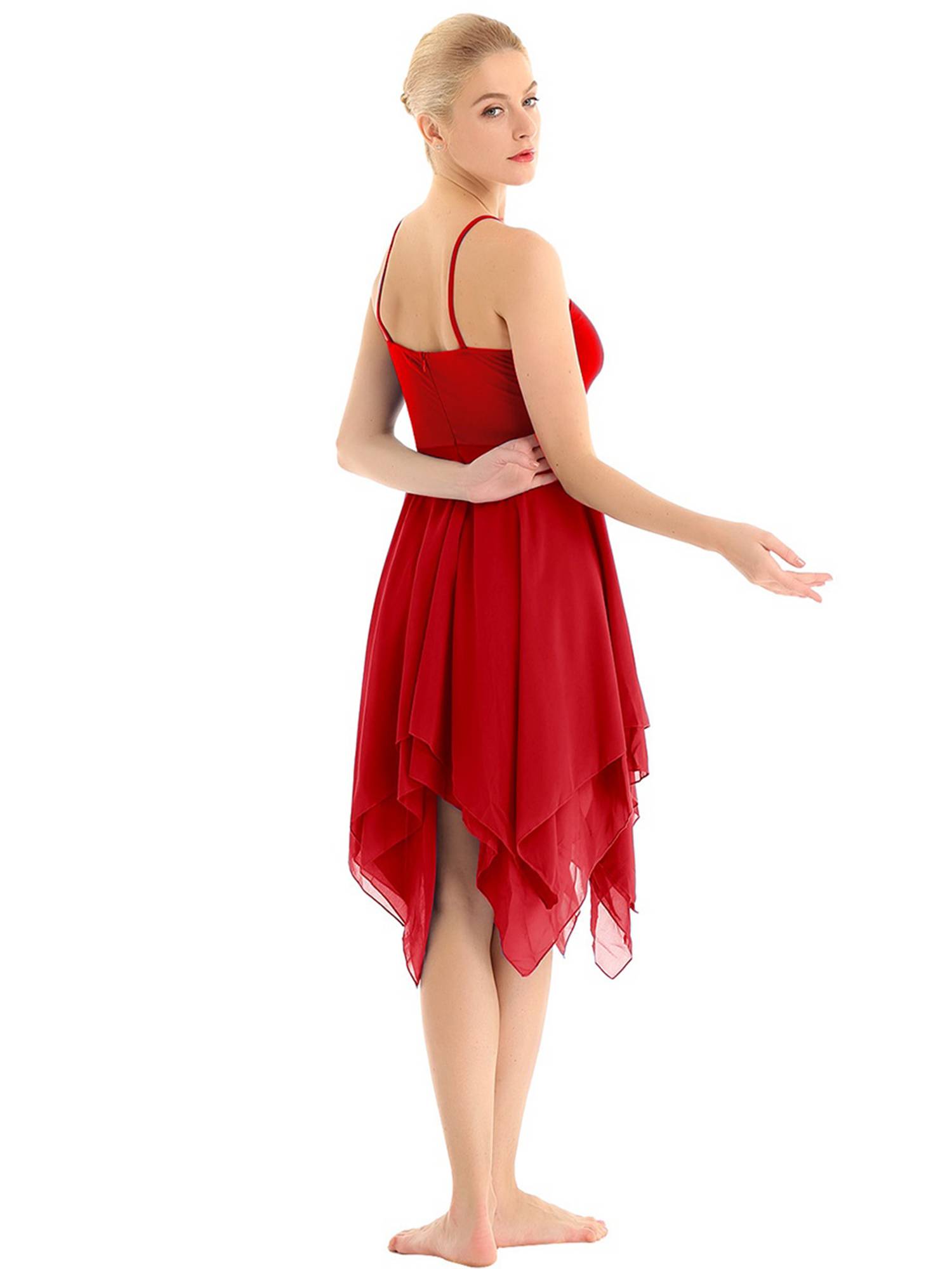 Women Sleeveless Asymmetric Chiffon Lyrical Contemporary Dance Dress
