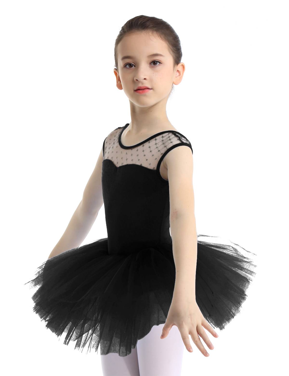 Kids Girls Sleeveless Mesh Ballet Dance Leotard Tutu Dress