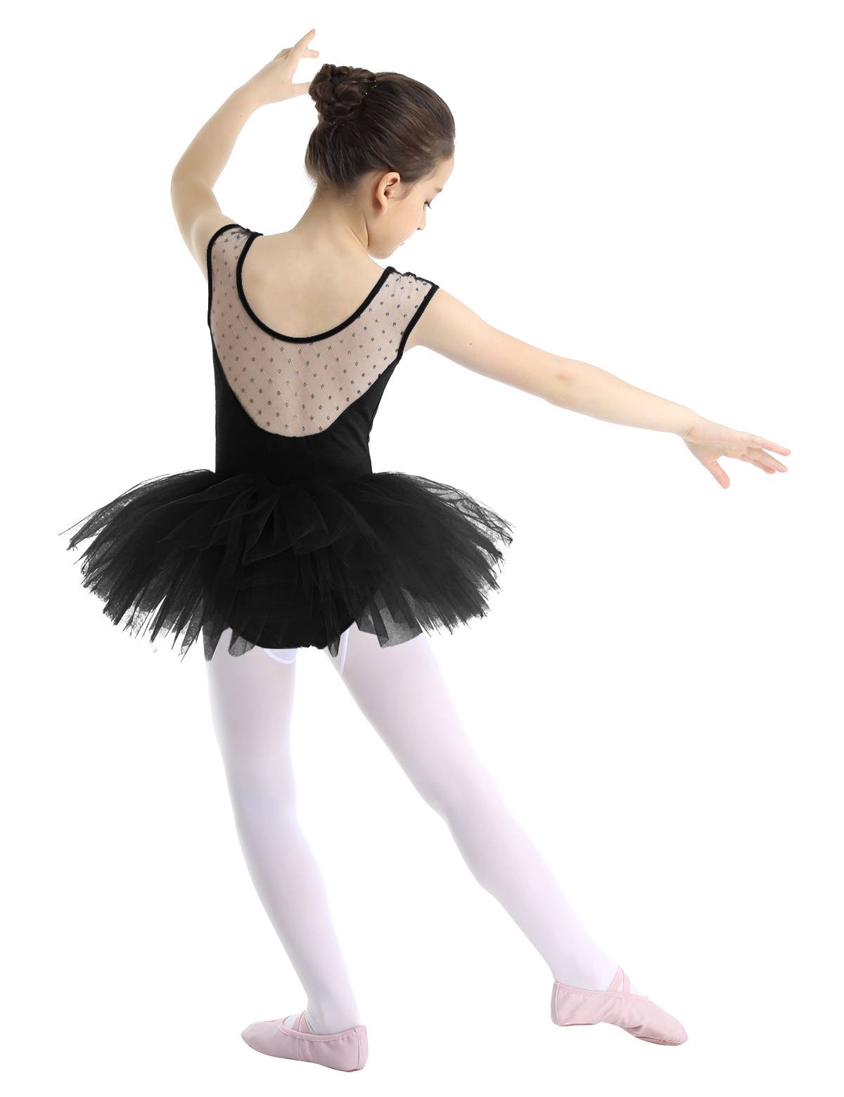 Kids Girls Sleeveless Mesh Ballet Dance Leotard Tutu Dress