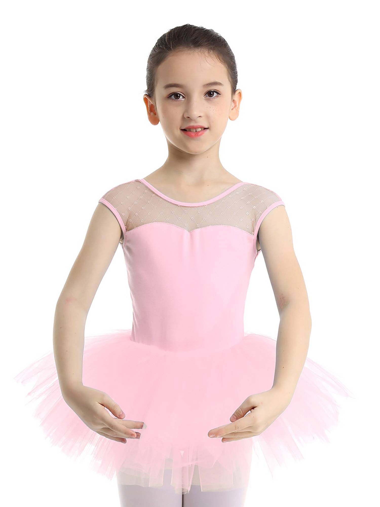 Kids Girls Sleeveless Mesh Ballet Dance Leotard Tutu Dress