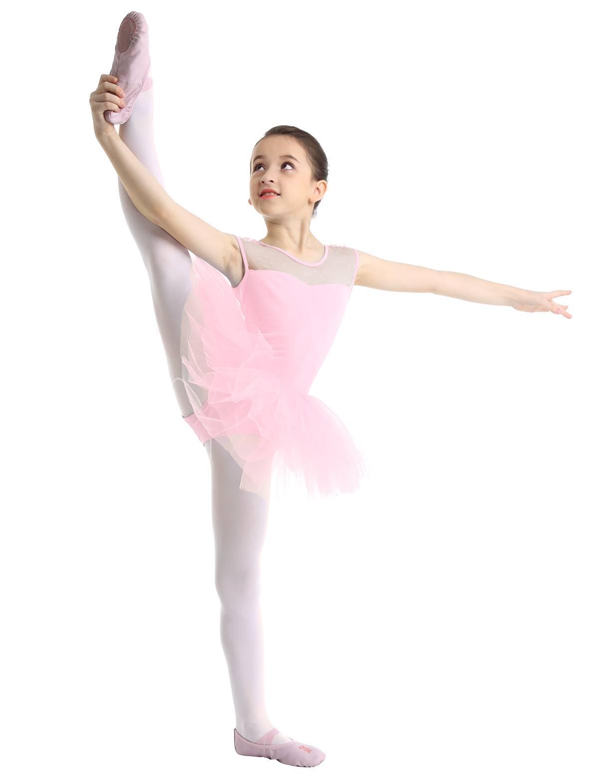 Kids Girls Sleeveless Mesh Ballet Dance Leotard Tutu Dress