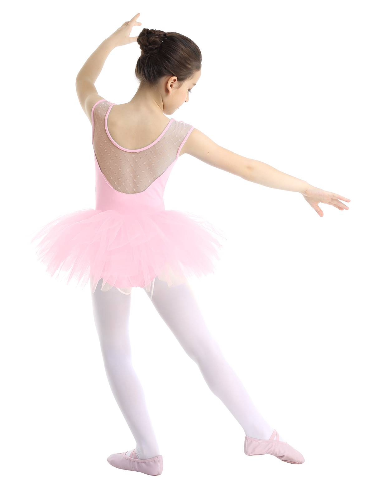 Kids Girls Sleeveless Mesh Ballet Dance Leotard Tutu Dress
