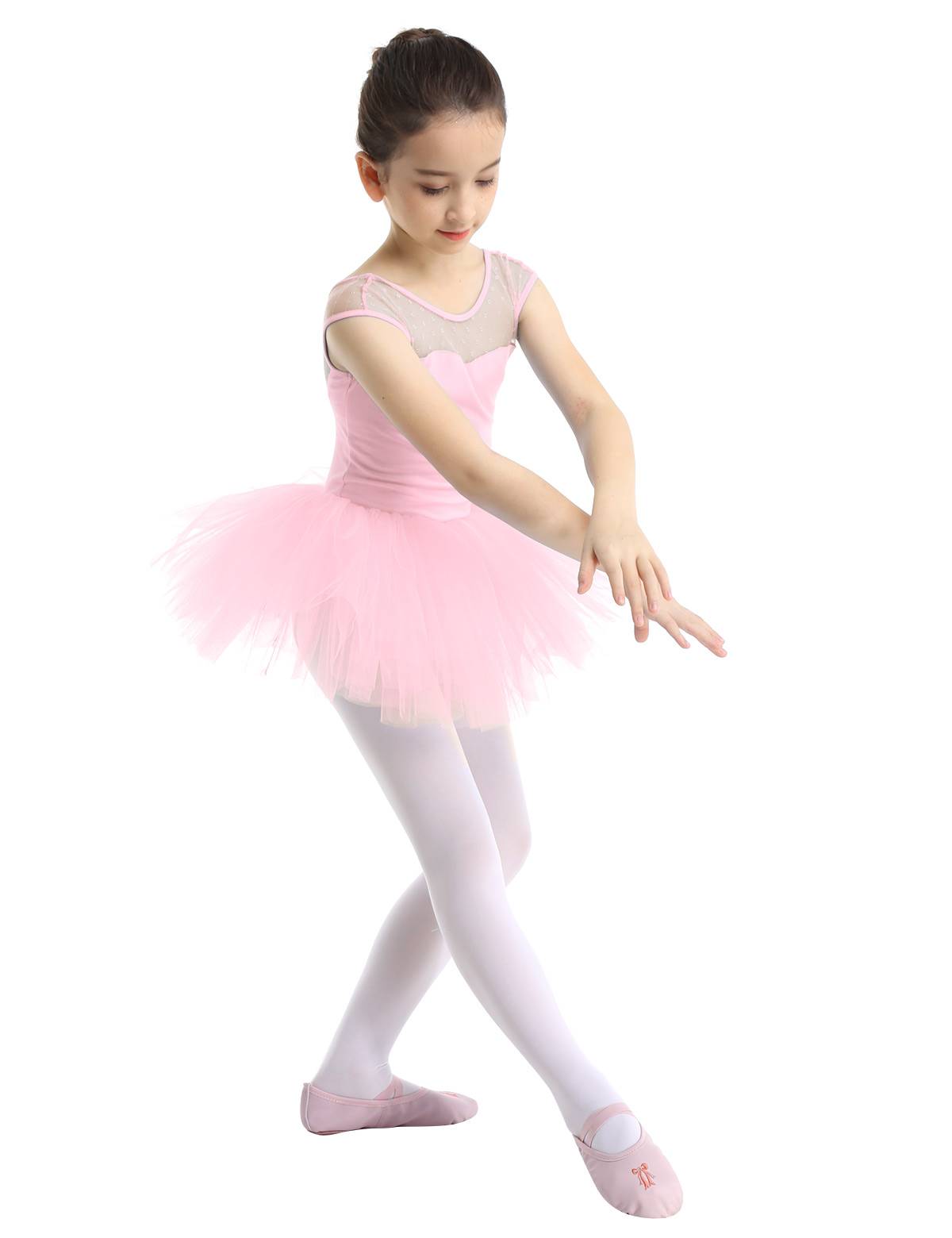 Kids Girls Sleeveless Mesh Ballet Dance Leotard Tutu Dress