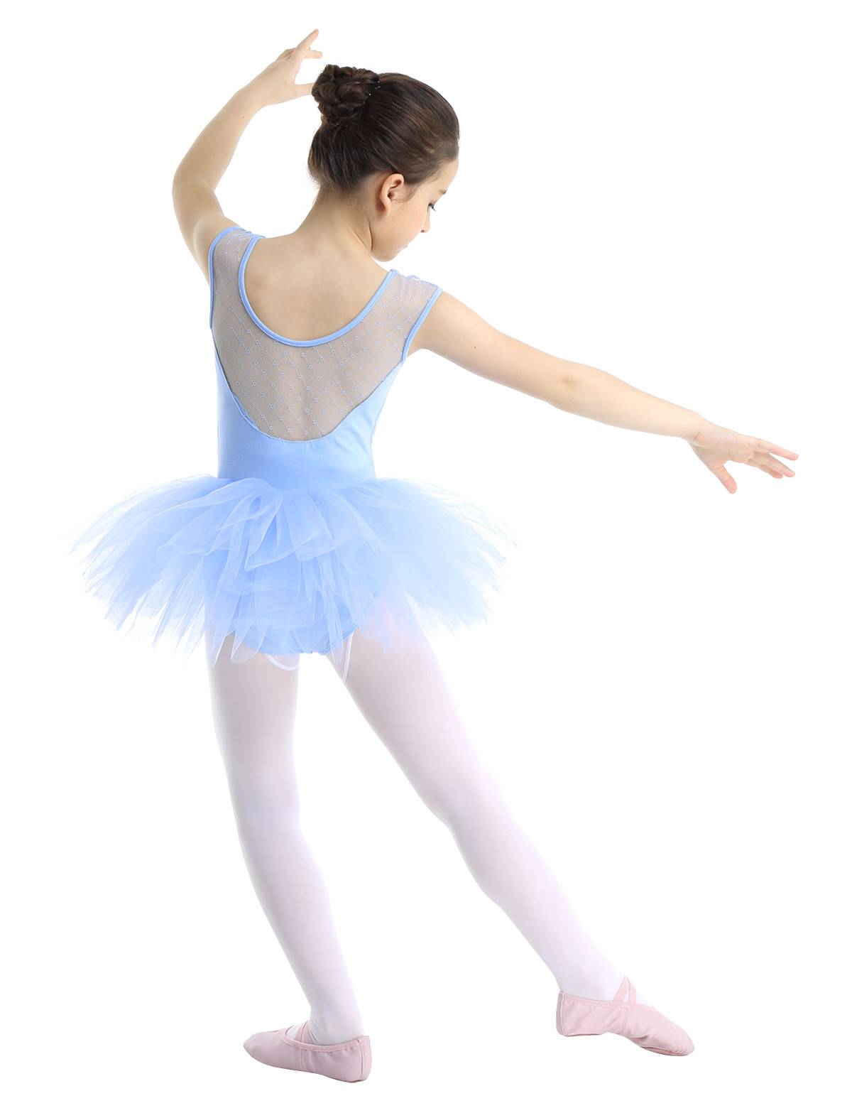Kids Girls Sleeveless Mesh Ballet Dance Leotard Tutu Dress