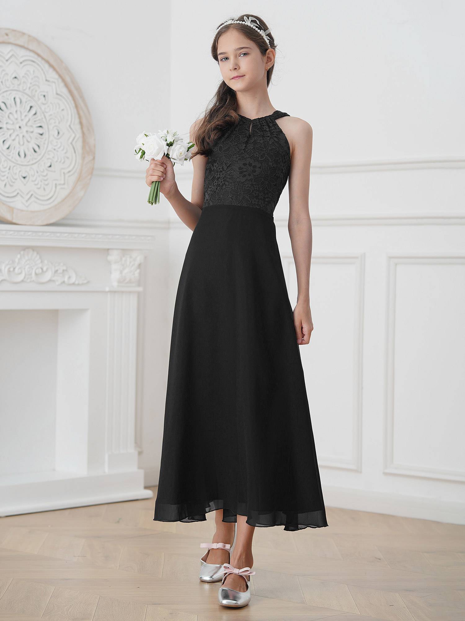 Kids Girls Back Hollowing Maxi Party Wedding Dress