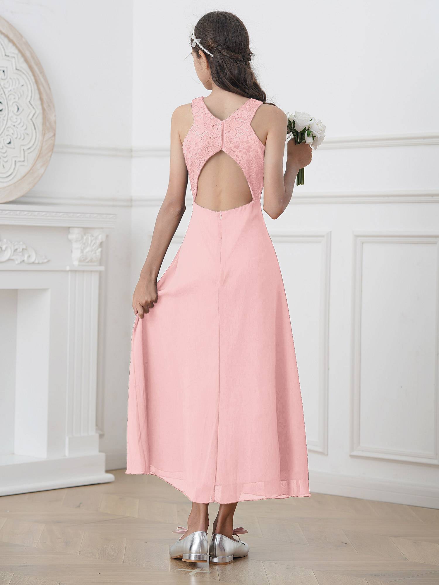 Kids Girls Back Hollowing Maxi Party Wedding Dress