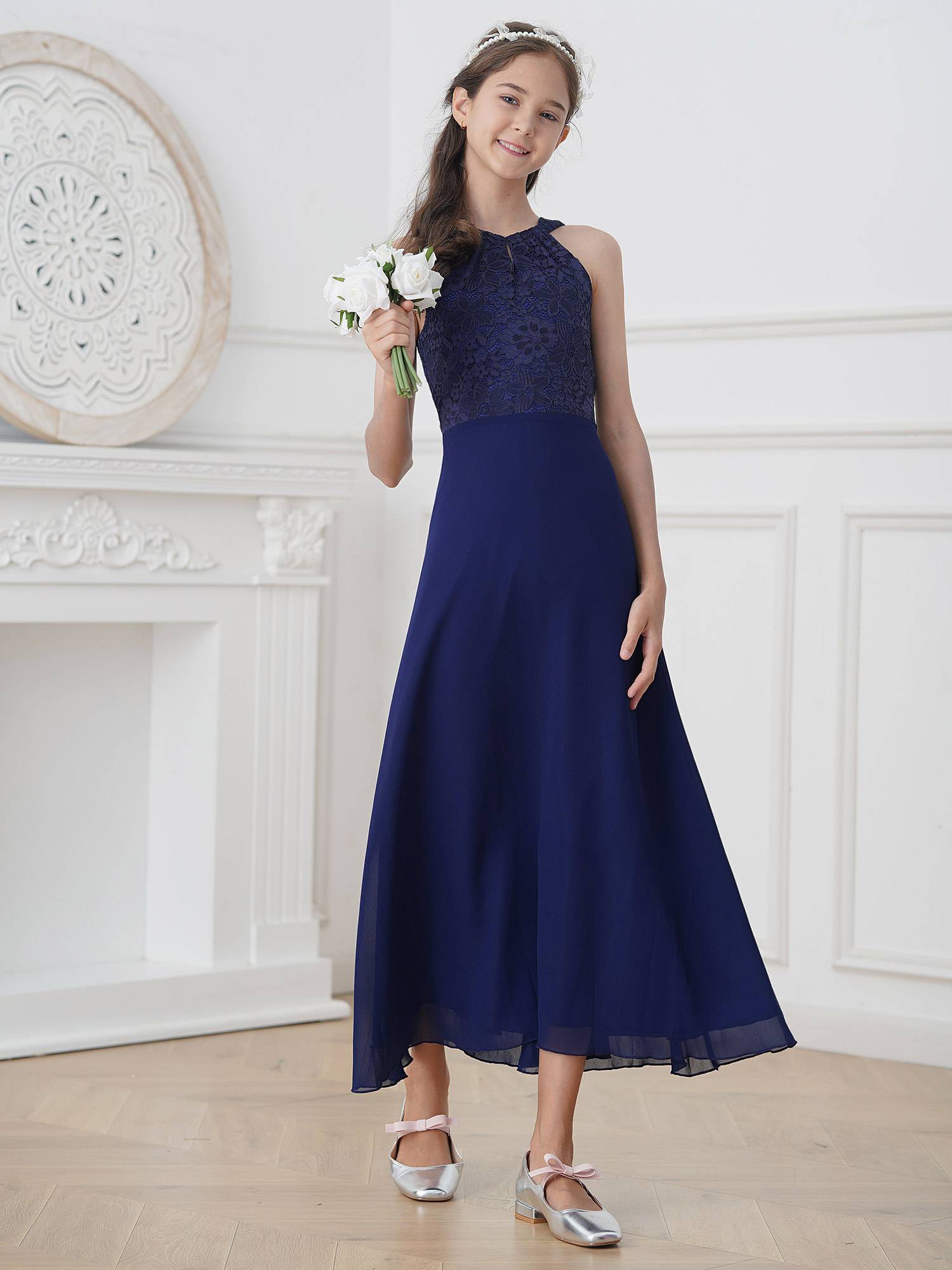 Kids Girls Back Hollowing Maxi Party Wedding Dress