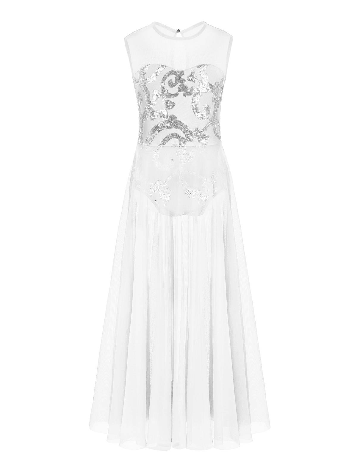 Girls Sleeveless Floral Sequins Lyrical Dance Leotard Dress