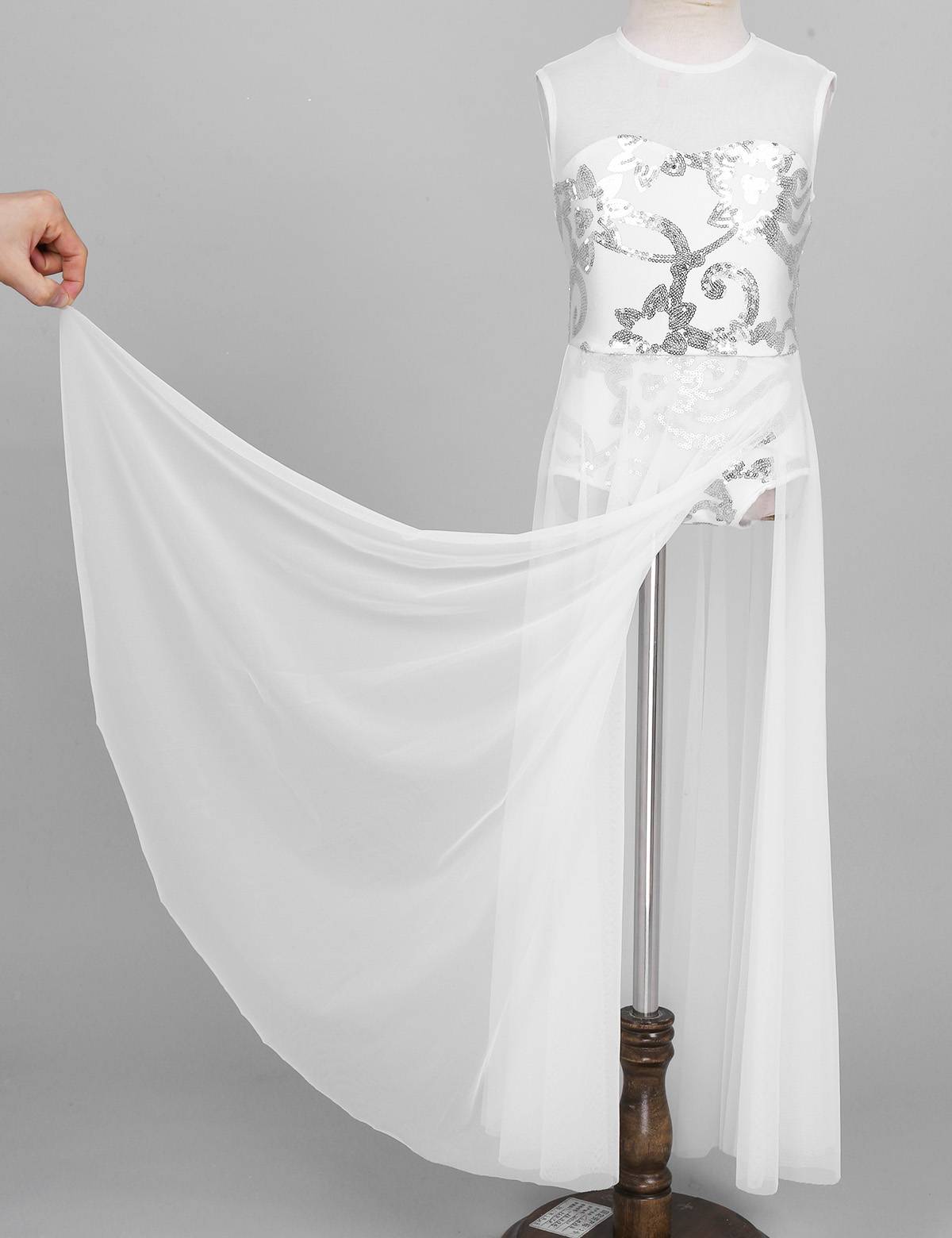 Girls Sleeveless Floral Sequins Lyrical Dance Leotard Dress