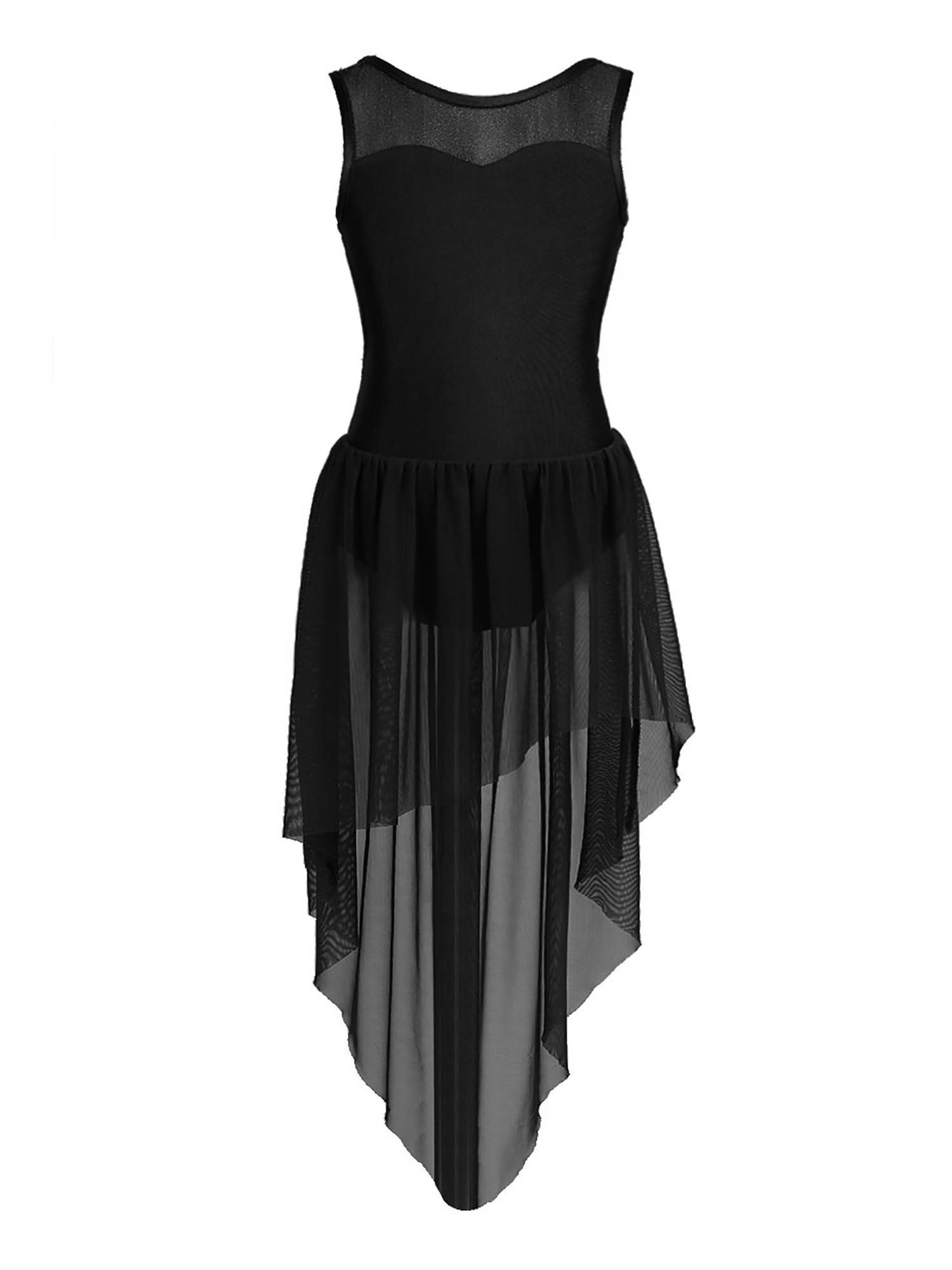 Girls Sleeveless Backless High-low Lyrical Dance Leotard Dress