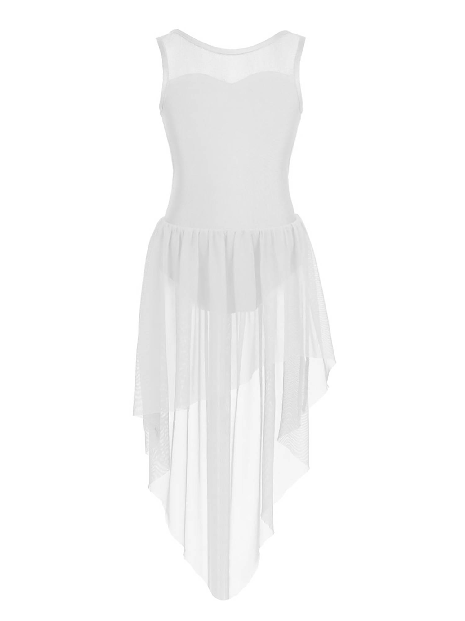 Girls Sleeveless Backless High-low Lyrical Dance Leotard Dress