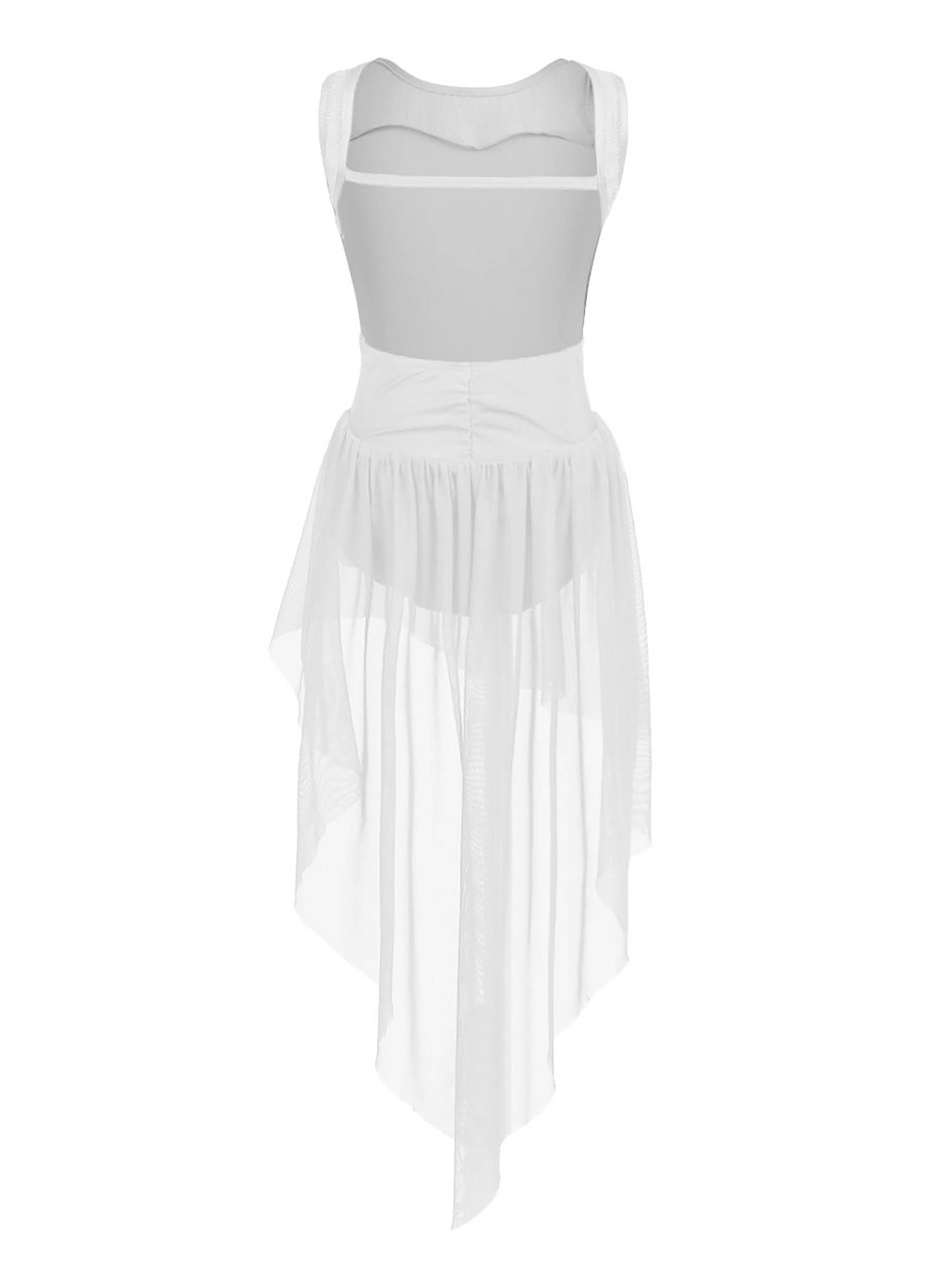Girls Sleeveless Backless High-low Lyrical Dance Leotard Dress