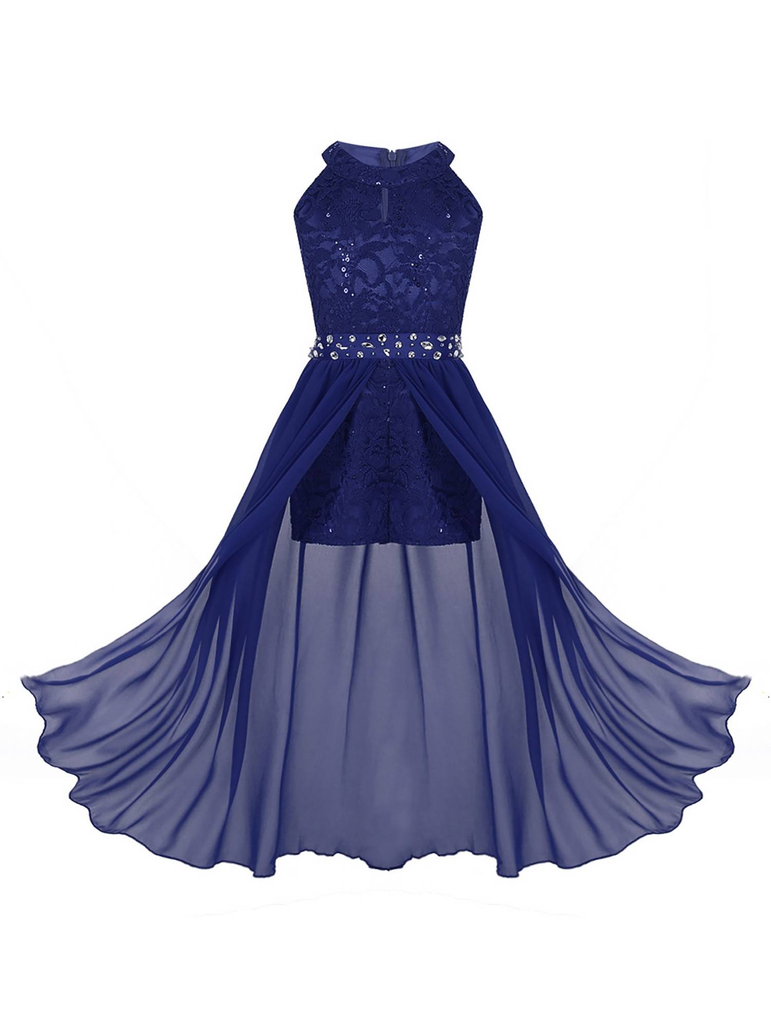 Girls Sleeveless Floral Lace Maxi Romper Prom Dress