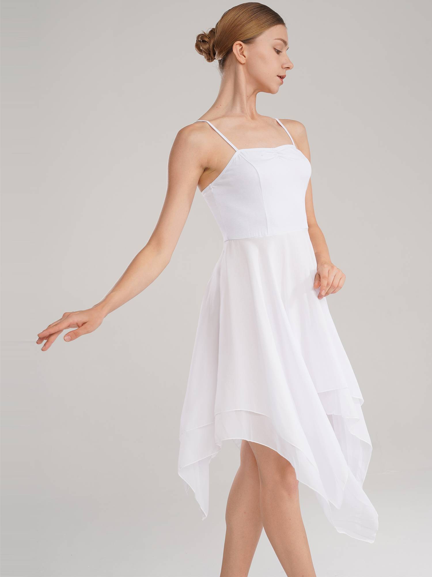 Women Sleeveless Asymmetric Chiffon Lyrical Contemporary Dance Dress