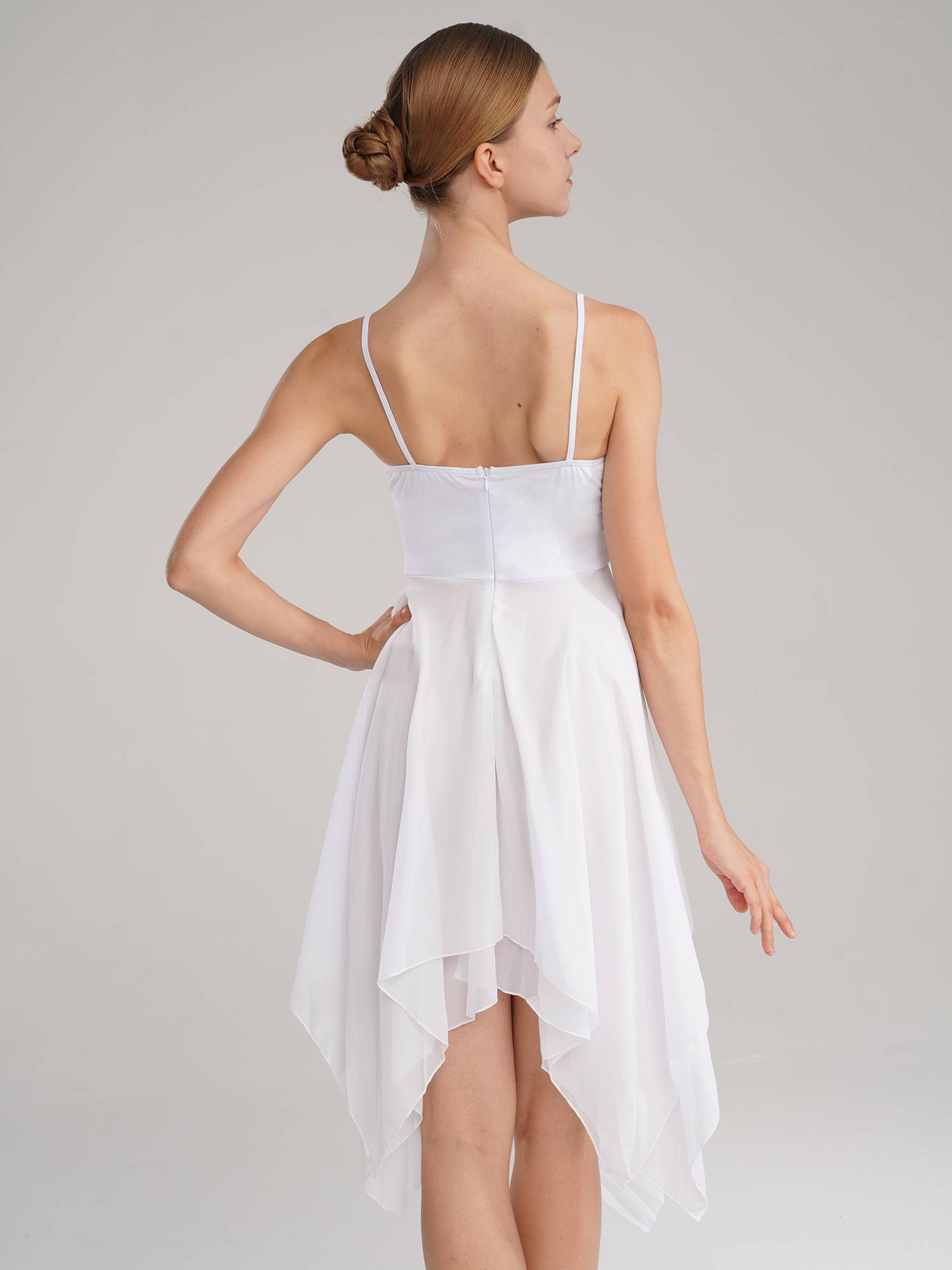 Women Sleeveless Asymmetric Chiffon Lyrical Contemporary Dance Dress